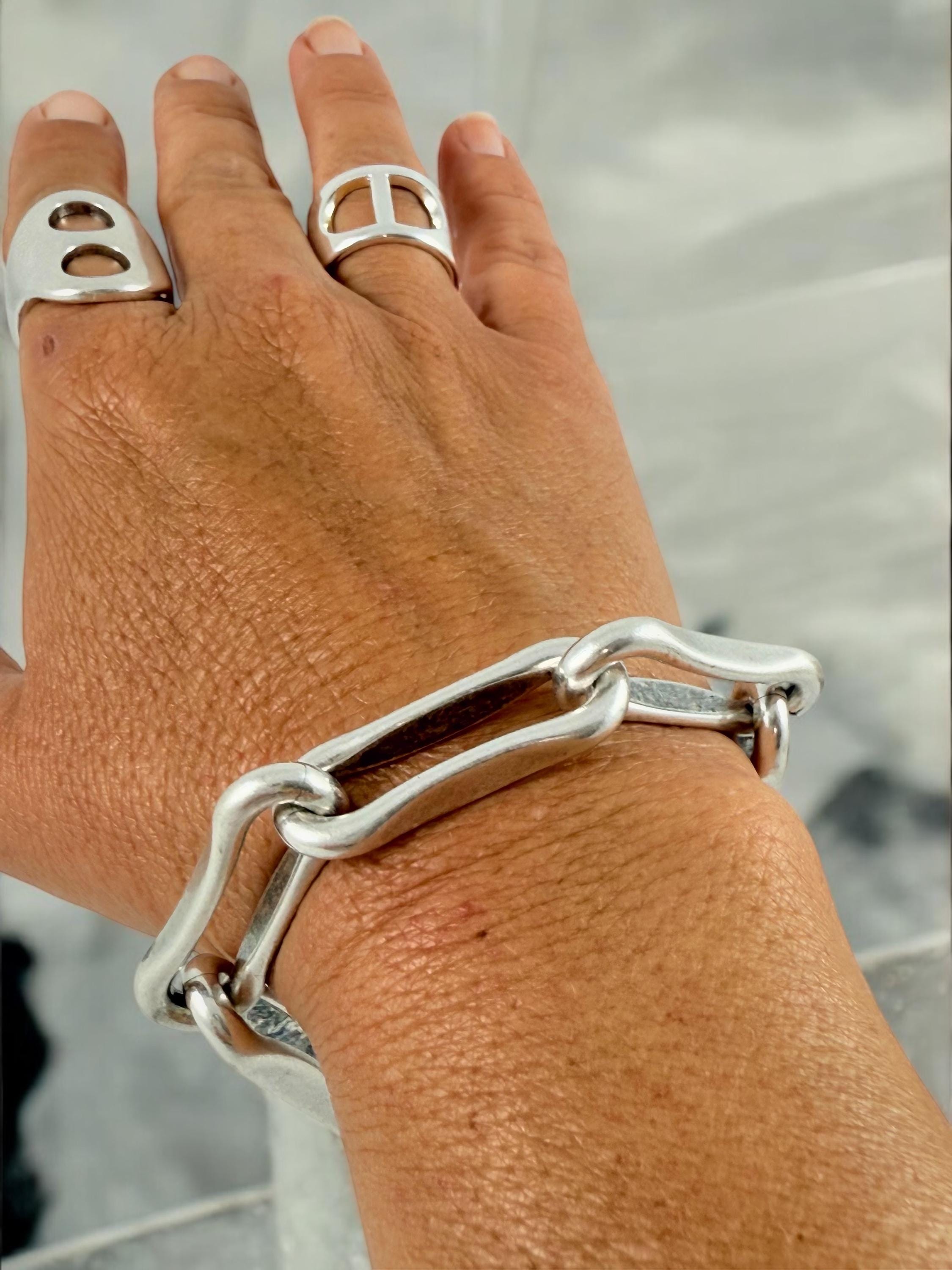 Chunky silver chain bracelet, silver bold bracelet, lightweight bracelet, thick link bracelet, uno de 50 style, statement big link bracelet