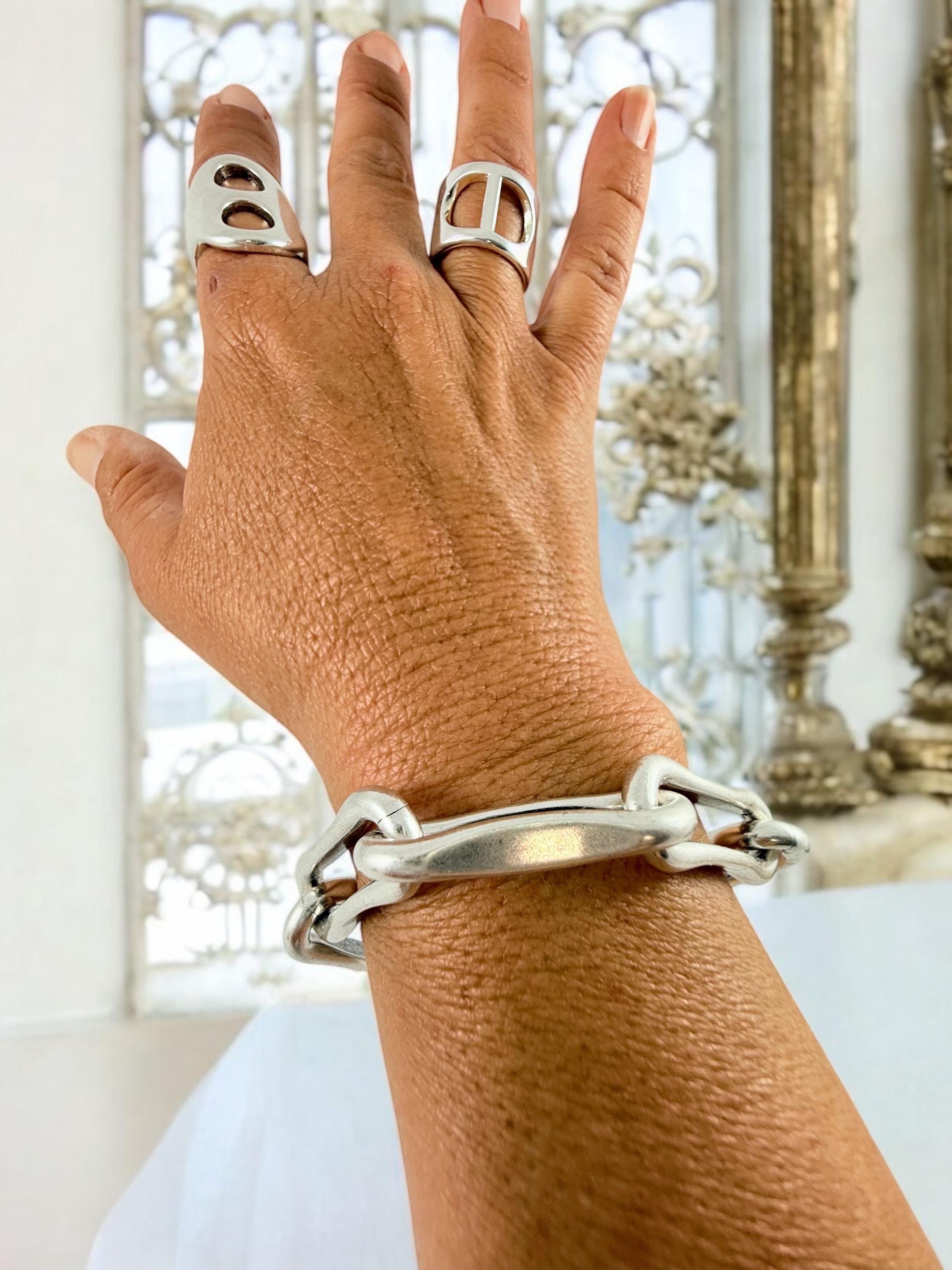 Chunky silver chain bracelet, silver bold bracelet, lightweight bracelet, thick link bracelet, uno de 50 style, statement big link bracelet