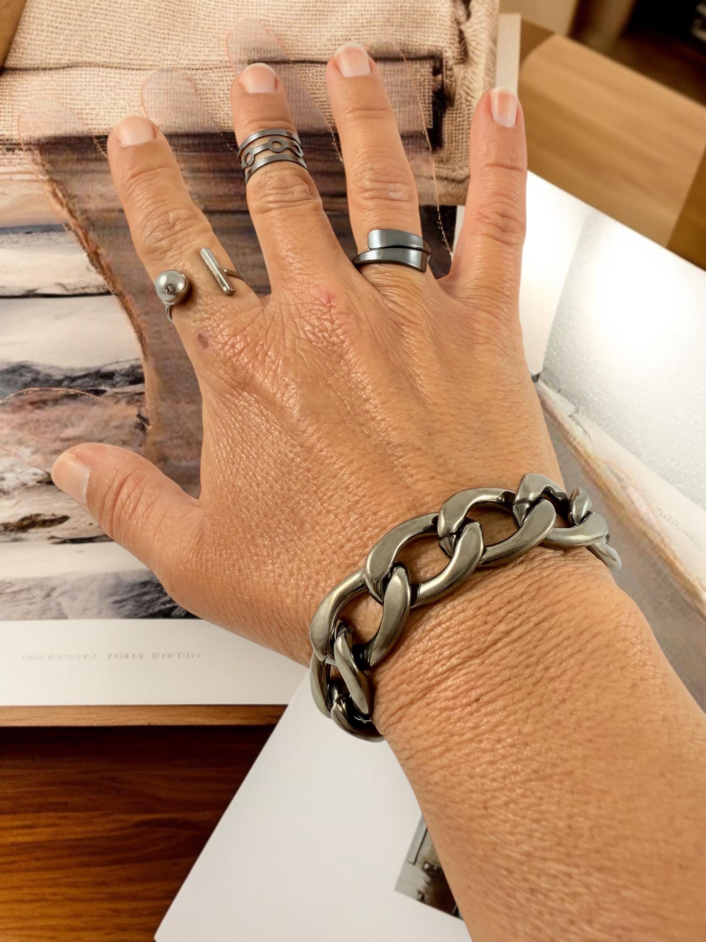 Chain Bracelet Chunky Graphite Cuban Links – Bold Black Aluminum – Adjustable Uno de 50 Inspired Handmade Gift