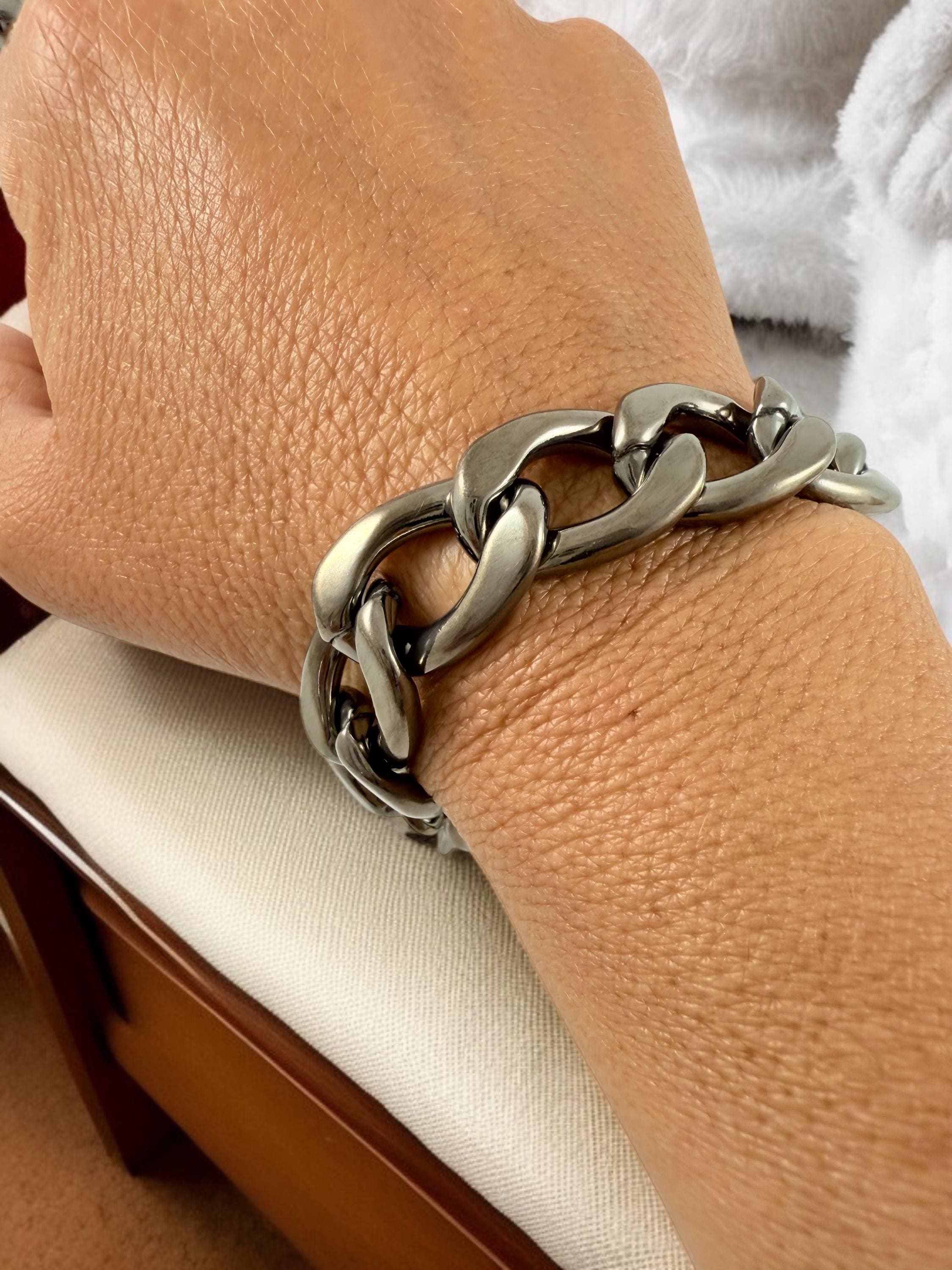 Chain Bracelet Chunky Graphite Cuban Links – Bold Black Aluminum – Adjustable Uno de 50 Inspired Handmade Gift