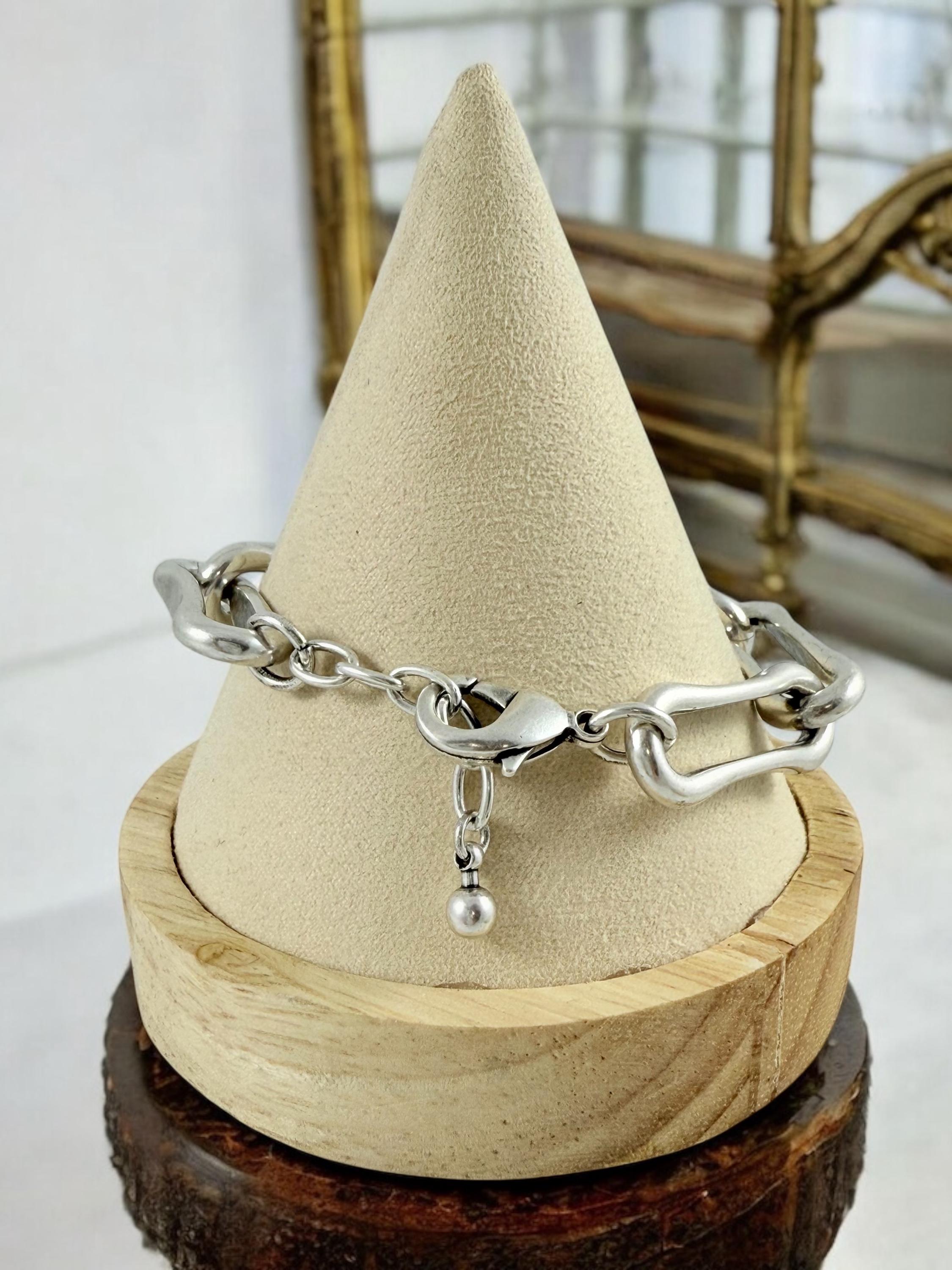 Chunky silver chain bracelet, silver bold bracelet, lightweight bracelet, thick link bracelet, uno de 50 style, statement big link bracelet