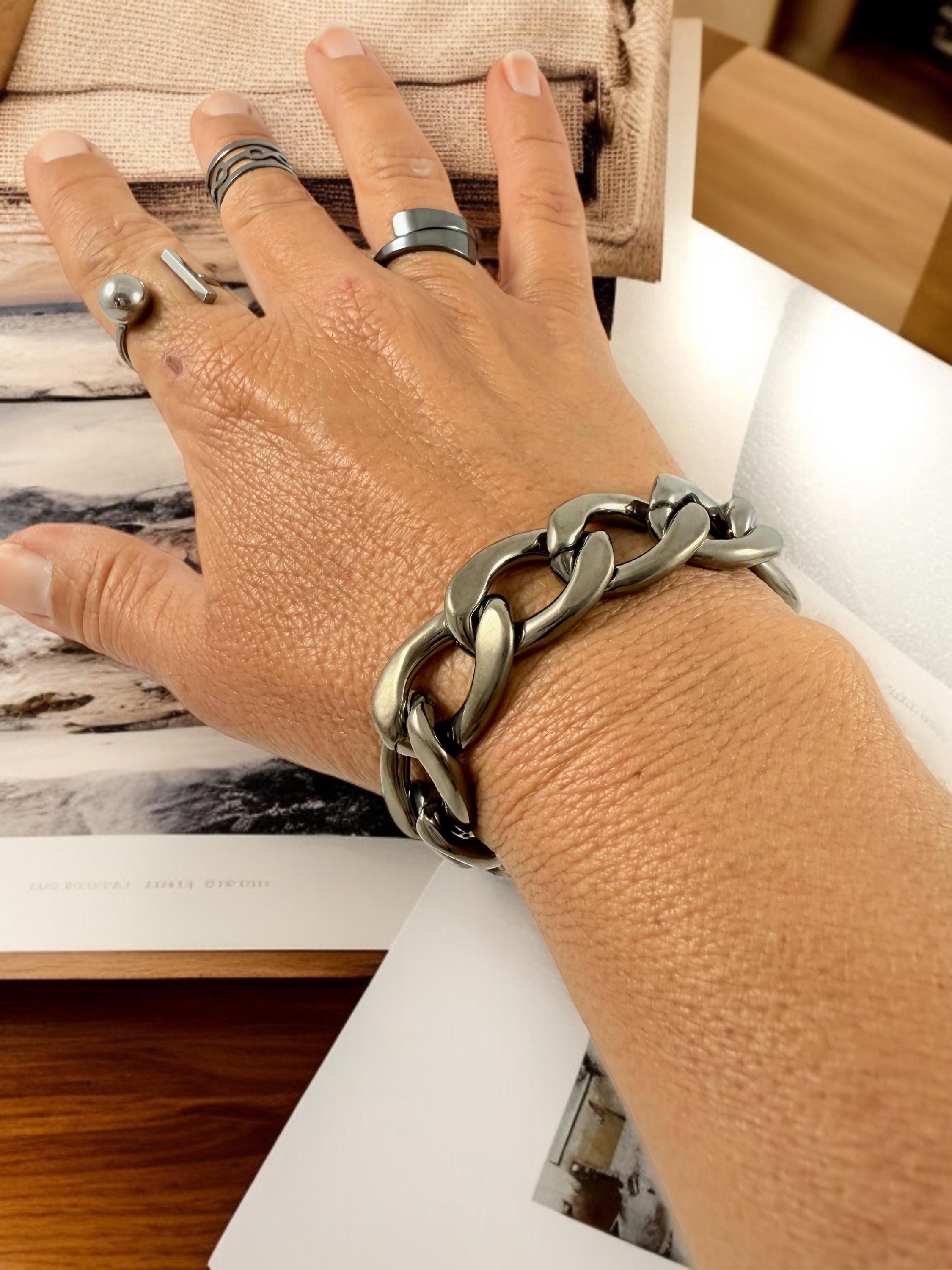 Chain Bracelet Chunky Graphite Cuban Links – Bold Black Aluminum – Adjustable Uno de 50 Inspired Handmade Gift