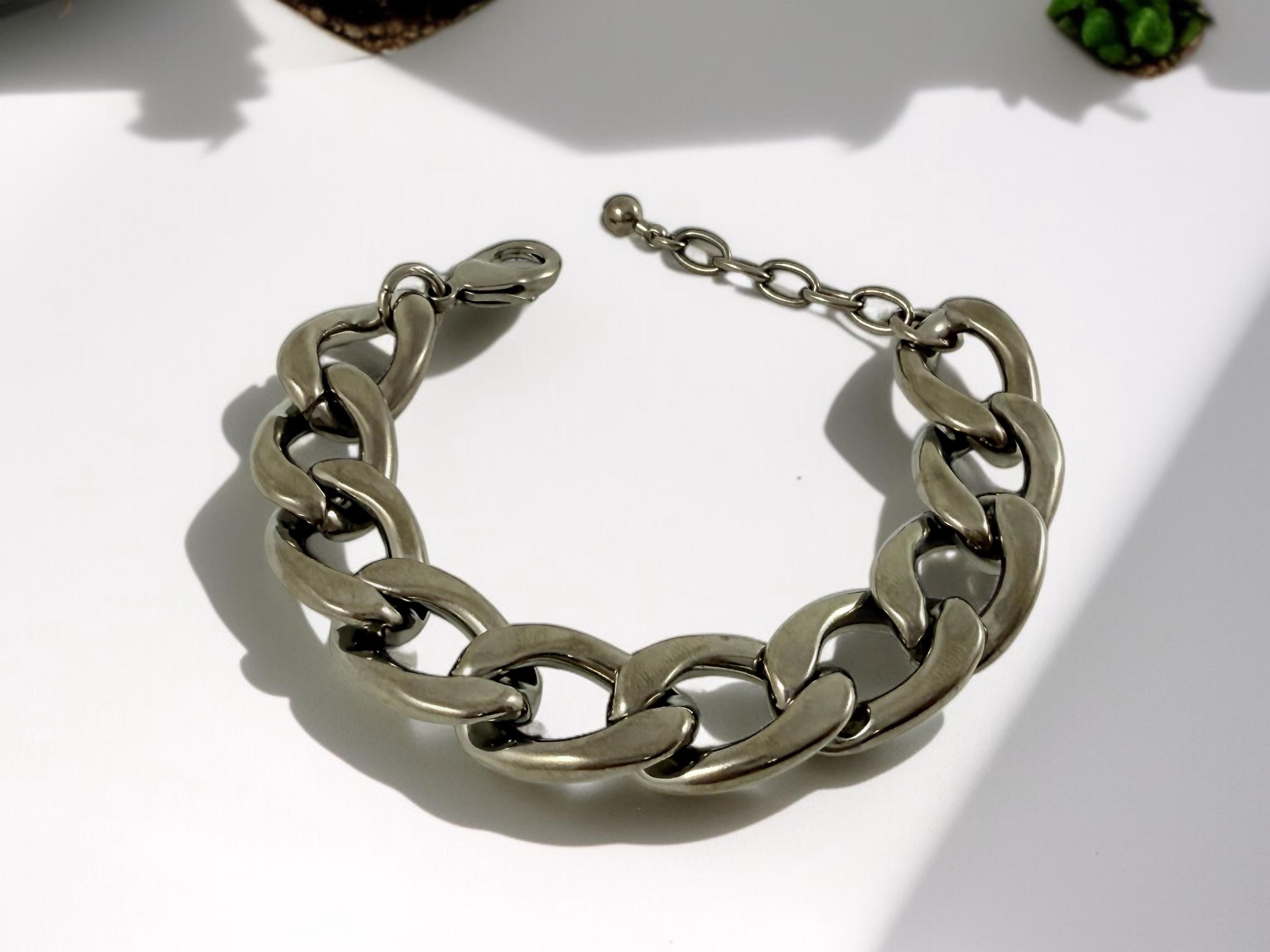 Chain Bracelet Chunky Graphite Cuban Links – Bold Black Aluminum – Adjustable Uno de 50 Inspired Handmade Gift
