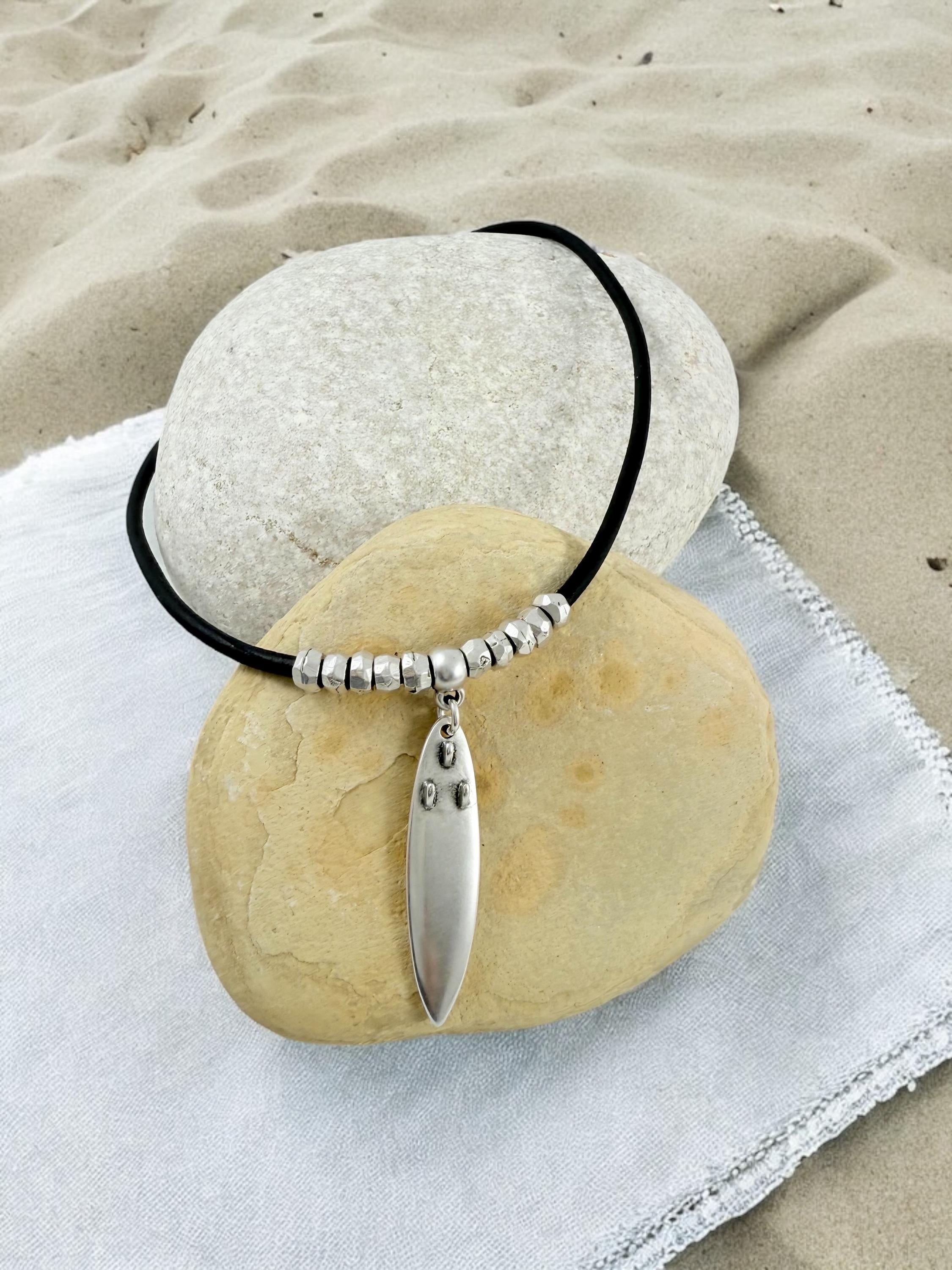 manly and masculine leather necklace for men, surf necklace, beach necklace, surfer necklace, surfboard necklace, gift for boyfriend