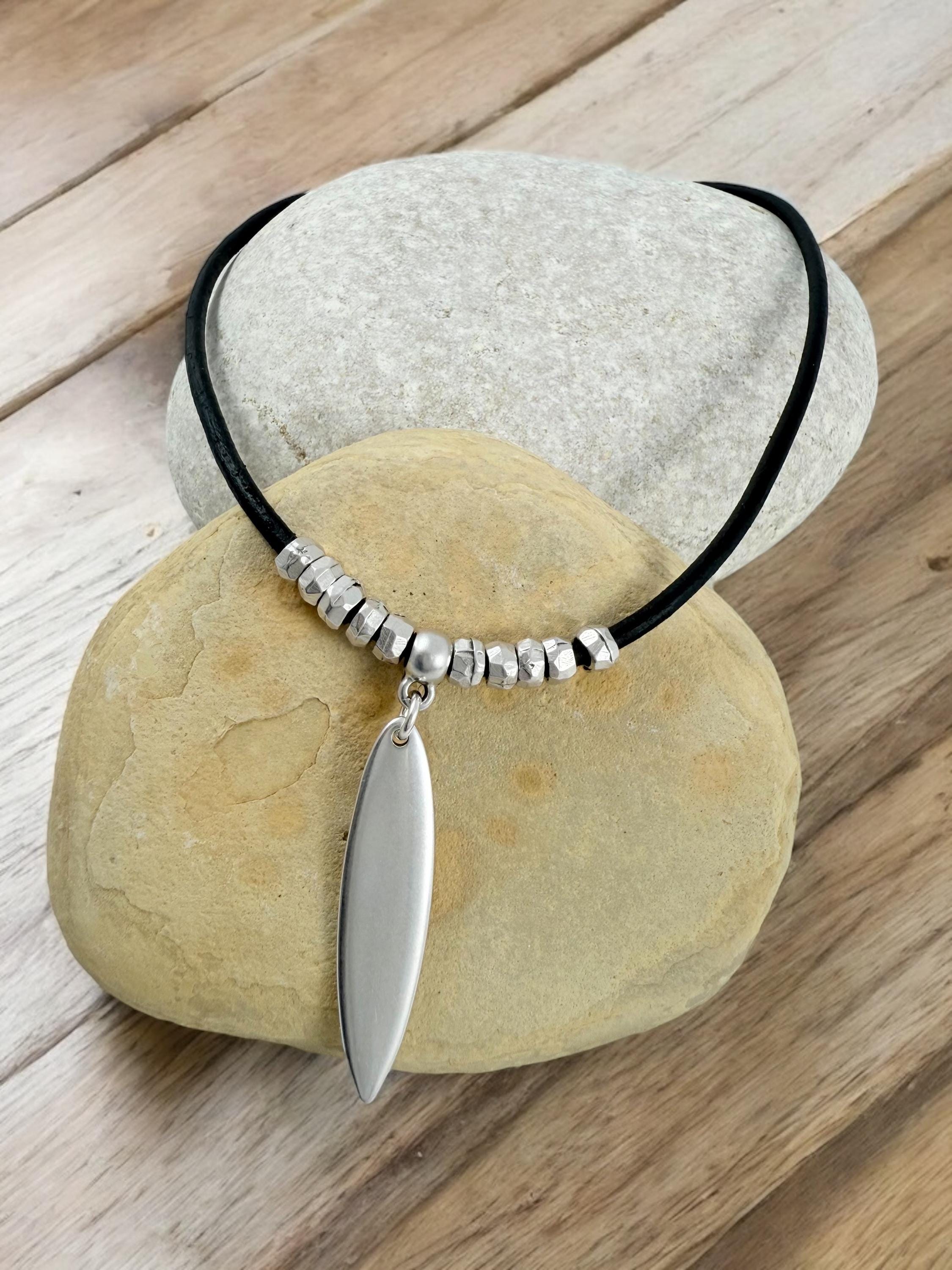 manly and masculine leather necklace for men, surf necklace, beach necklace, surfer necklace, surfboard necklace, gift for boyfriend