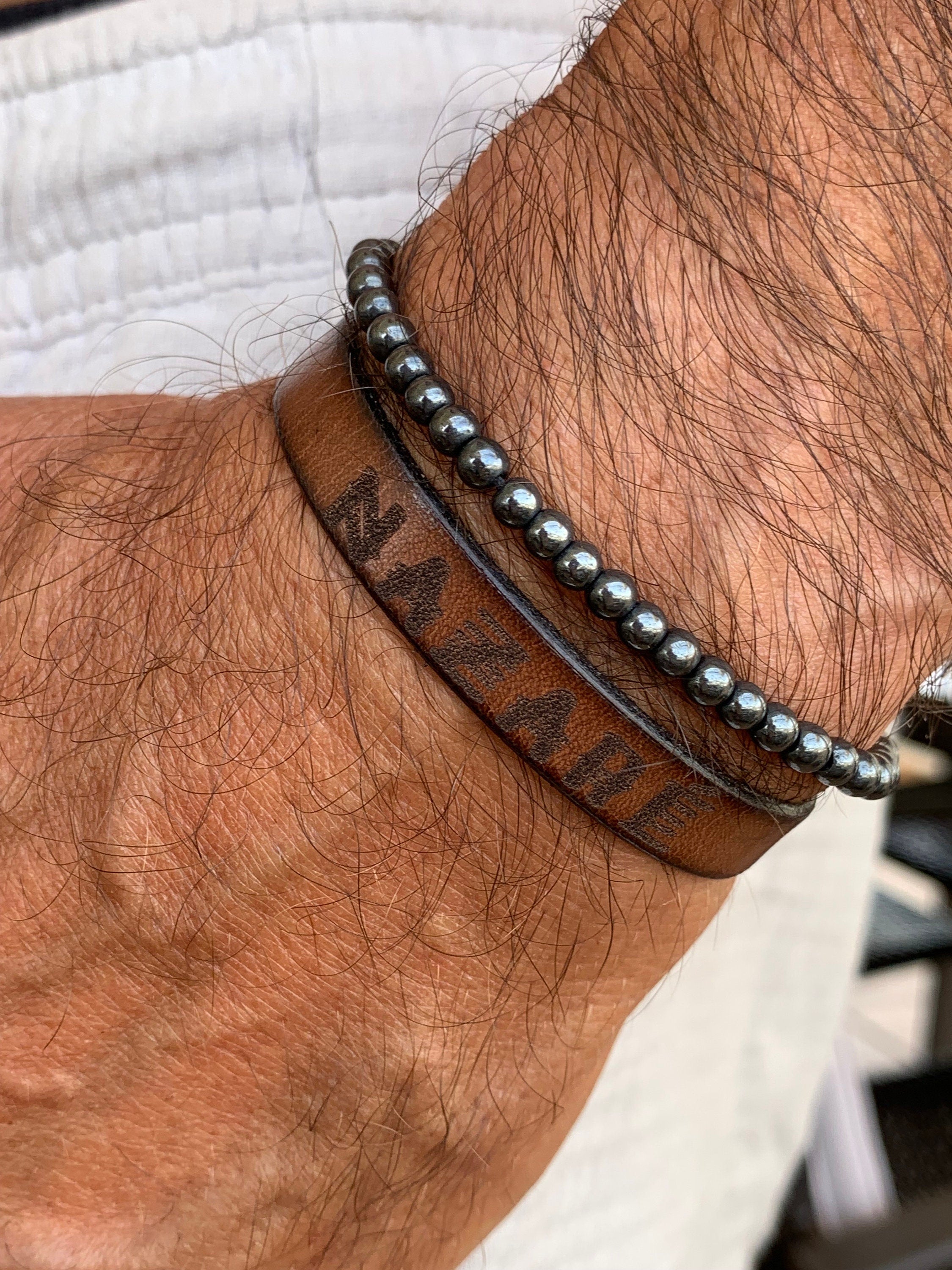 Custom engraved leather bracelet, leather bracelet, boho men bracelet, personalized bracelet, gift for men, surfer bracelet, custom gift