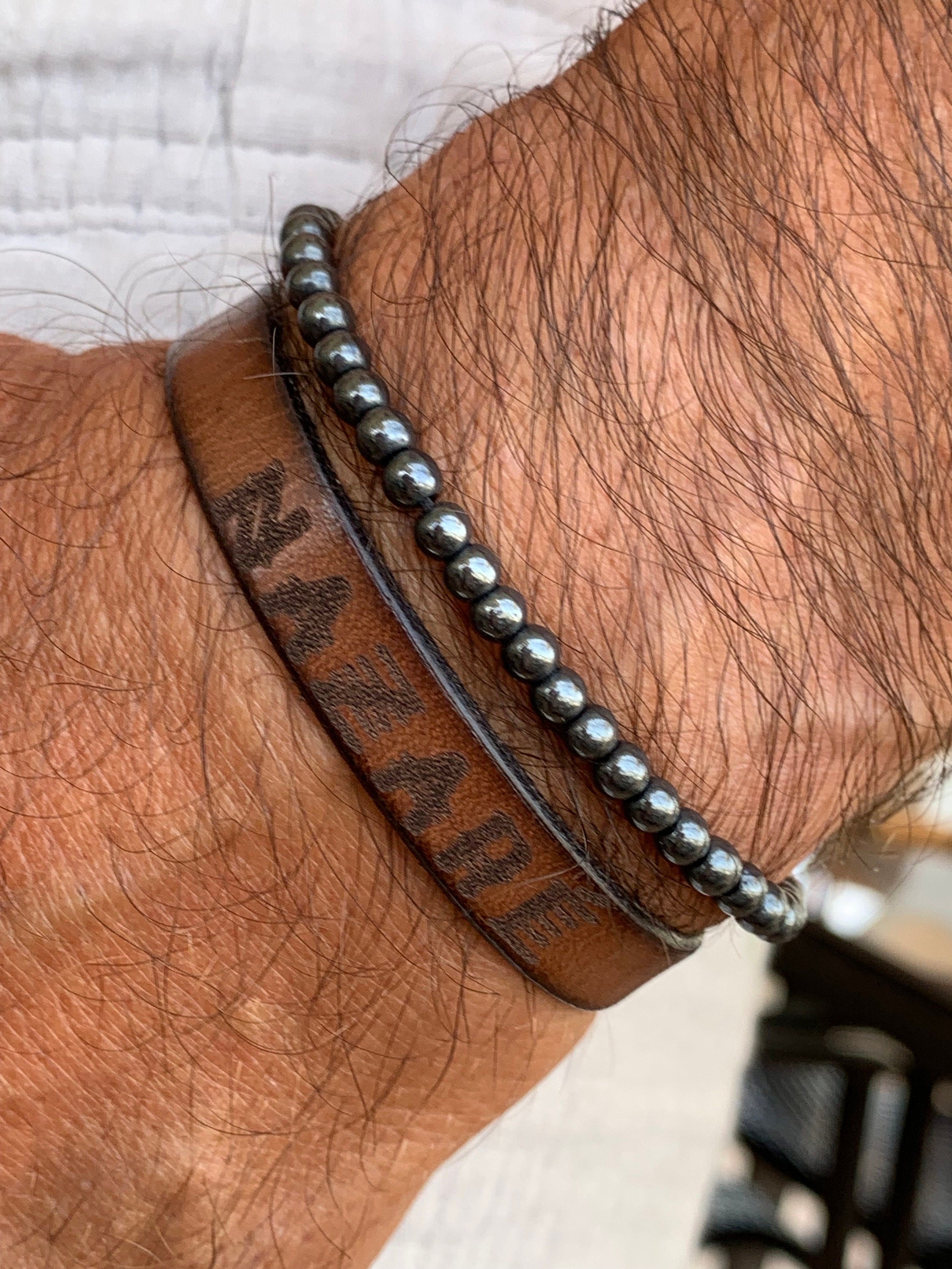 Custom engraved leather bracelet, leather bracelet, boho men bracelet, personalized bracelet, gift for men, surfer bracelet, custom gift