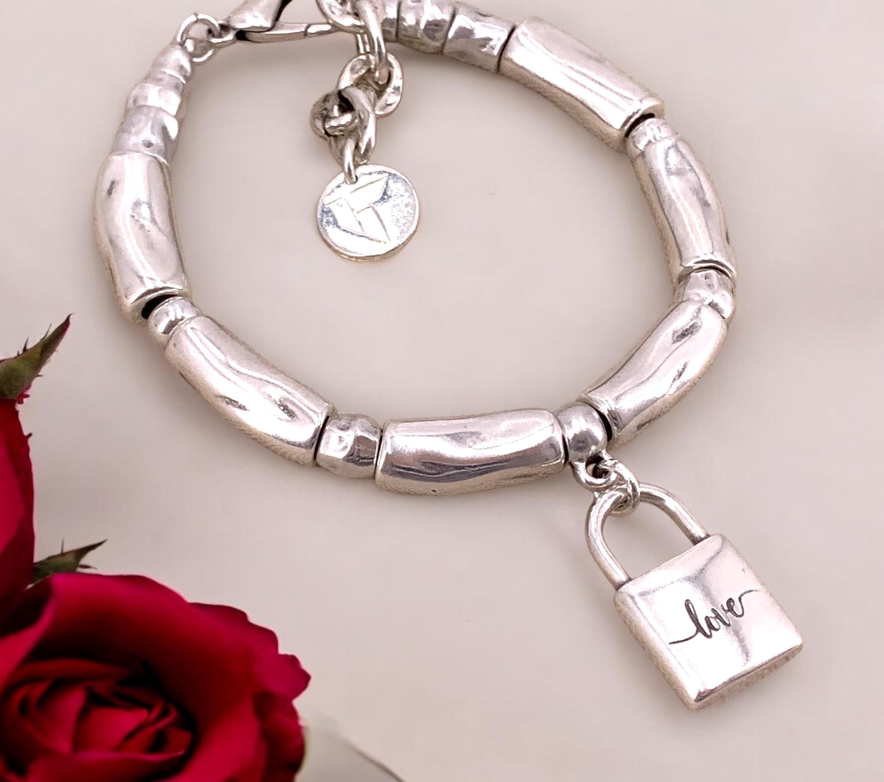 Chunky Padlock Bracelet with “Love” Engraving – Bold Silver & Leather Statement Cuff – Adjustable Kukuri Jewelry Exclusive Design - gift