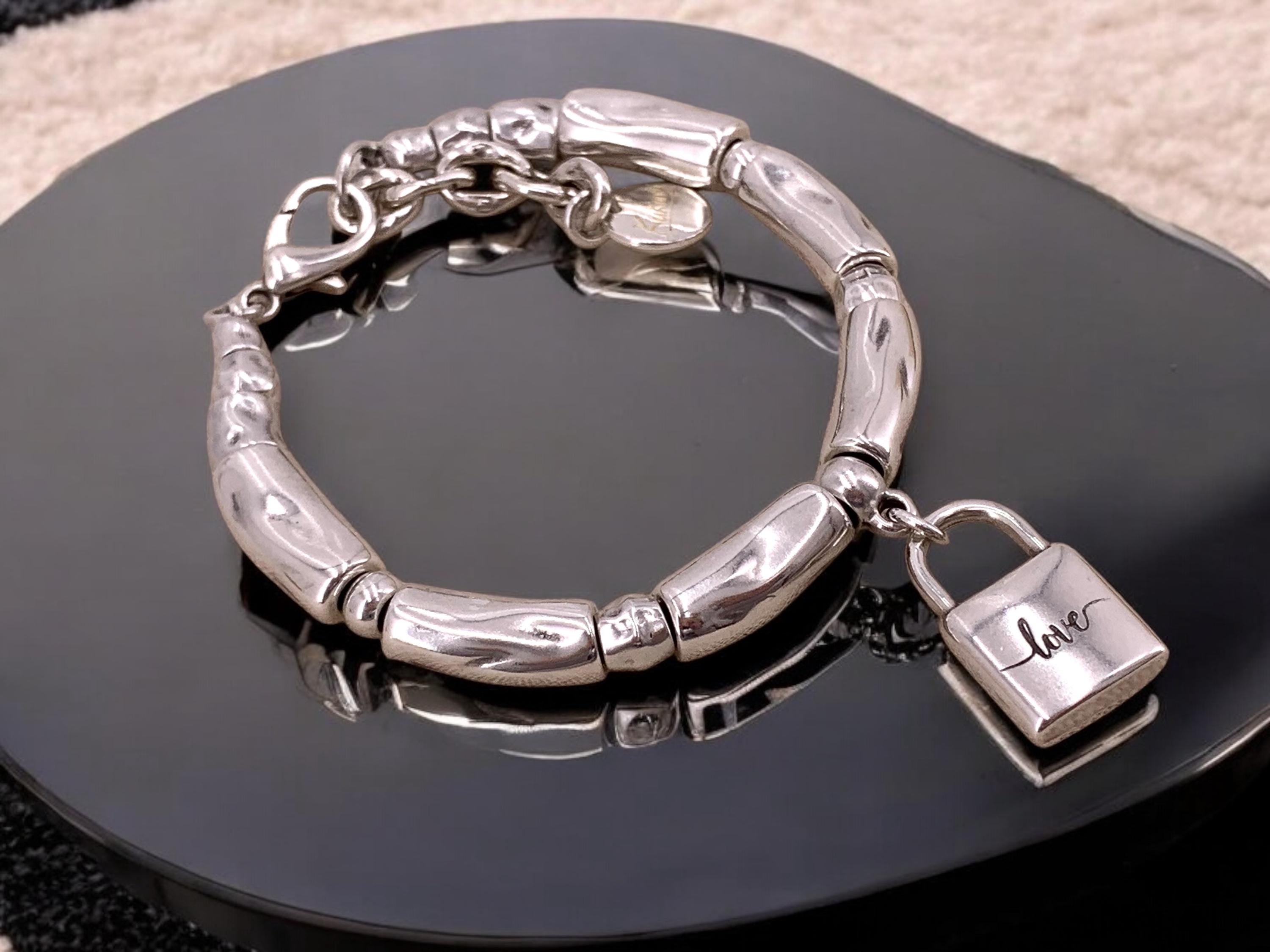 Chunky Padlock Bracelet with “Love” Engraving – Bold Silver & Leather Statement Cuff – Adjustable Kukuri Jewelry Exclusive Design - gift
