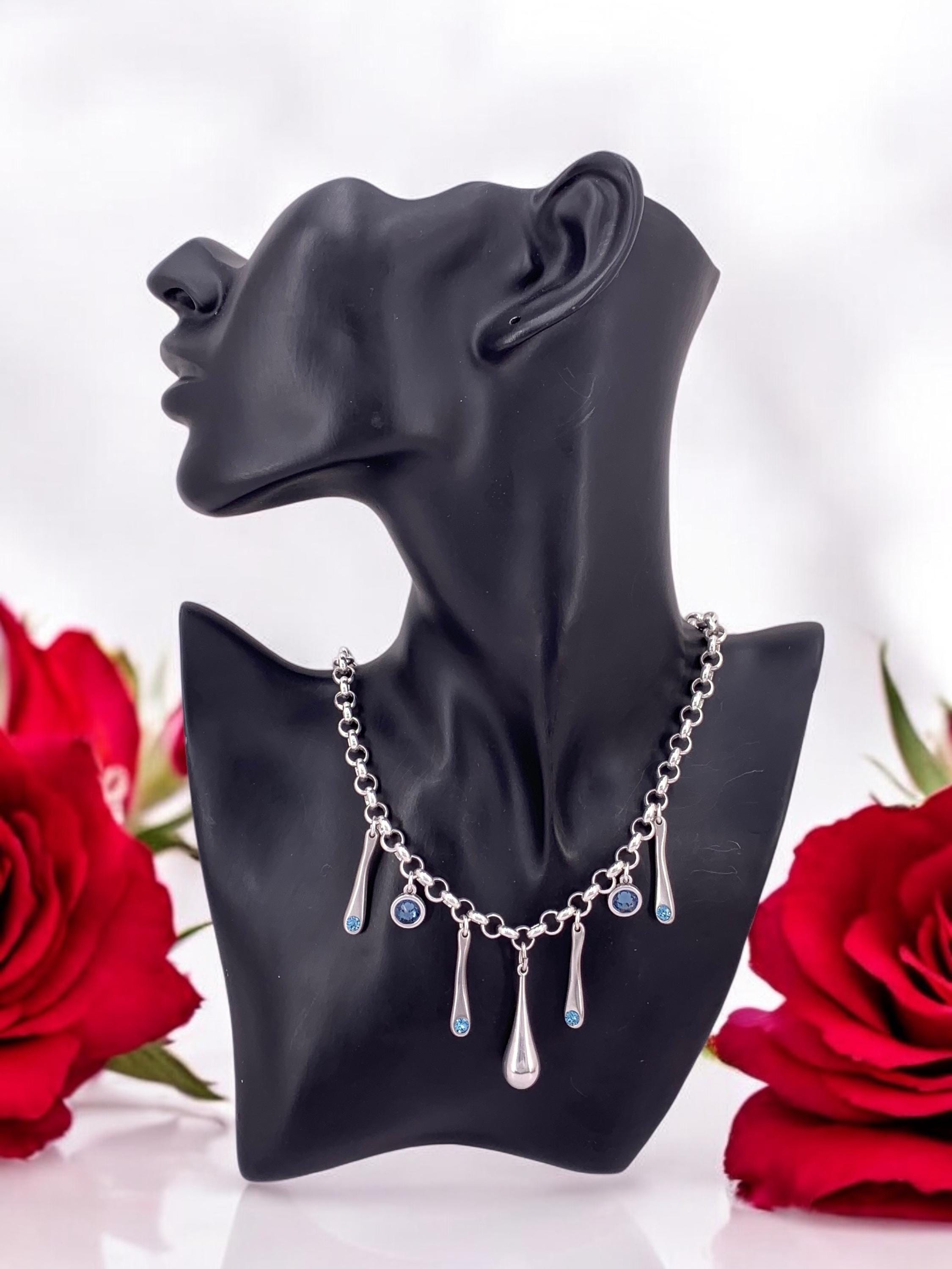 Swarovski crystal charms chunky silver chain toggle necklace, bold chain charms necklace, , drop pendant bulky necklace, gift