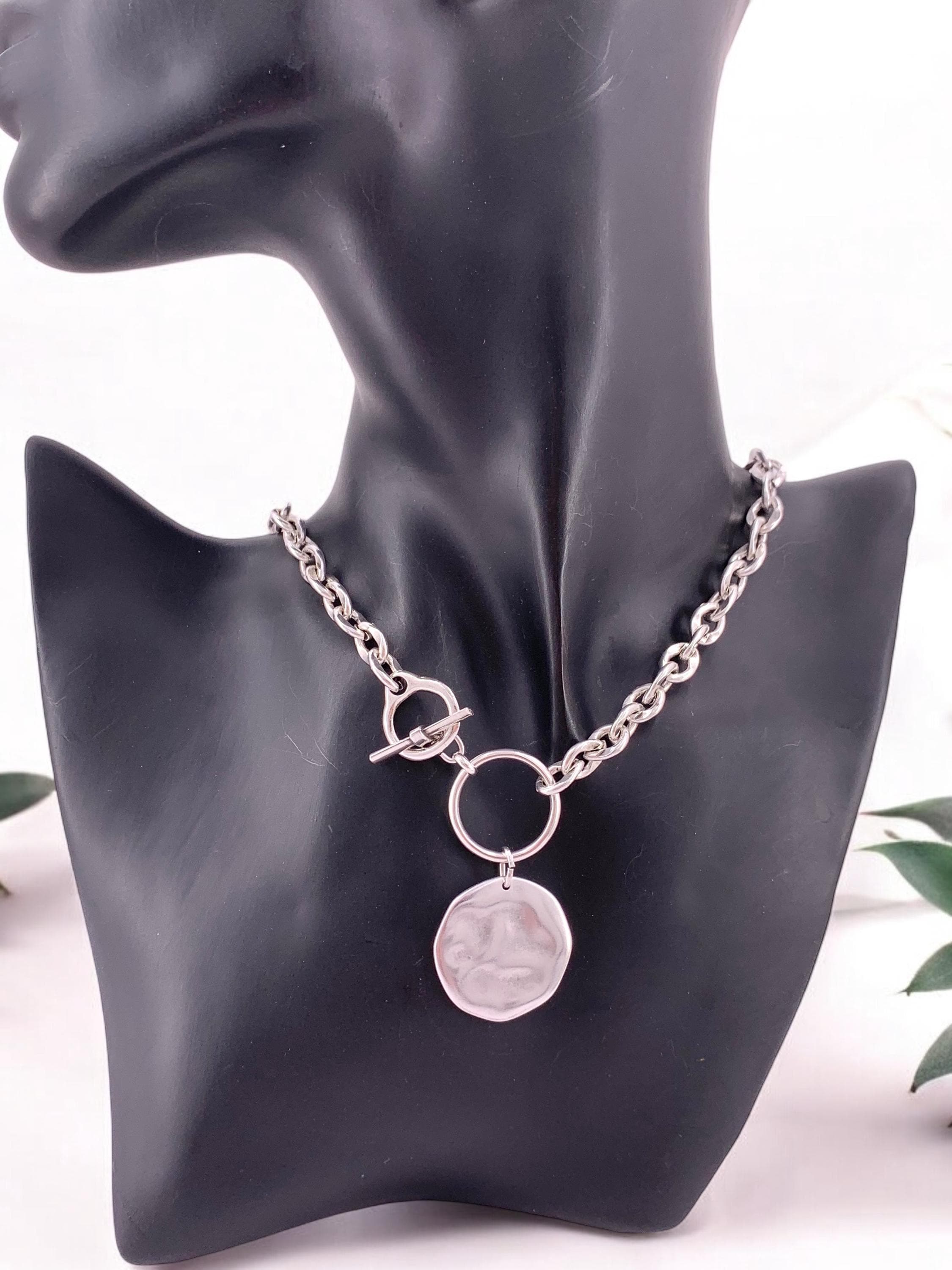 Chunky chain toggle clasp necklace, statement pendant necklace, silver chain necklace, chunky necklace, Christmas gift, Uno de 50 Style,