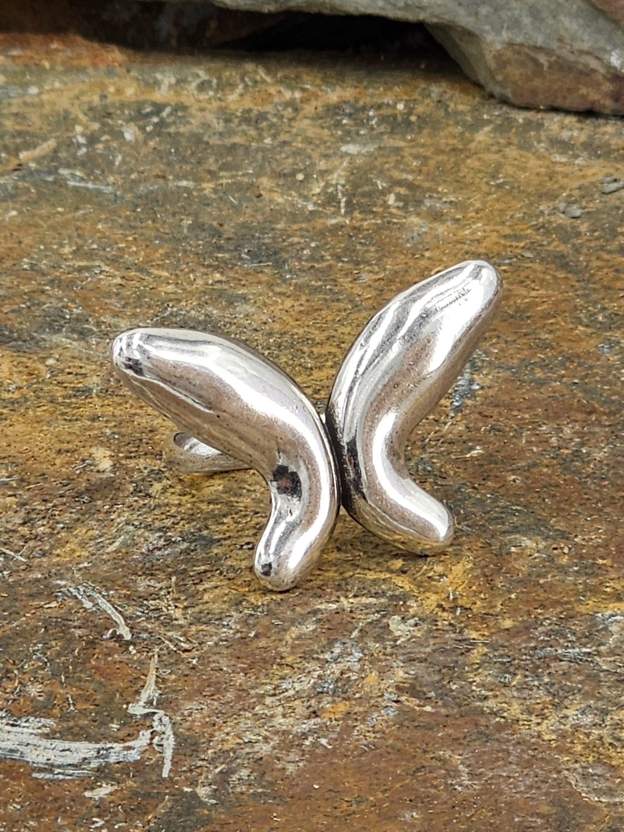 Anillo de plata voluminoso con forma de mariposa para mujer, regalo para novia, anillo grueso ajustable en plata ideal para un regalo único