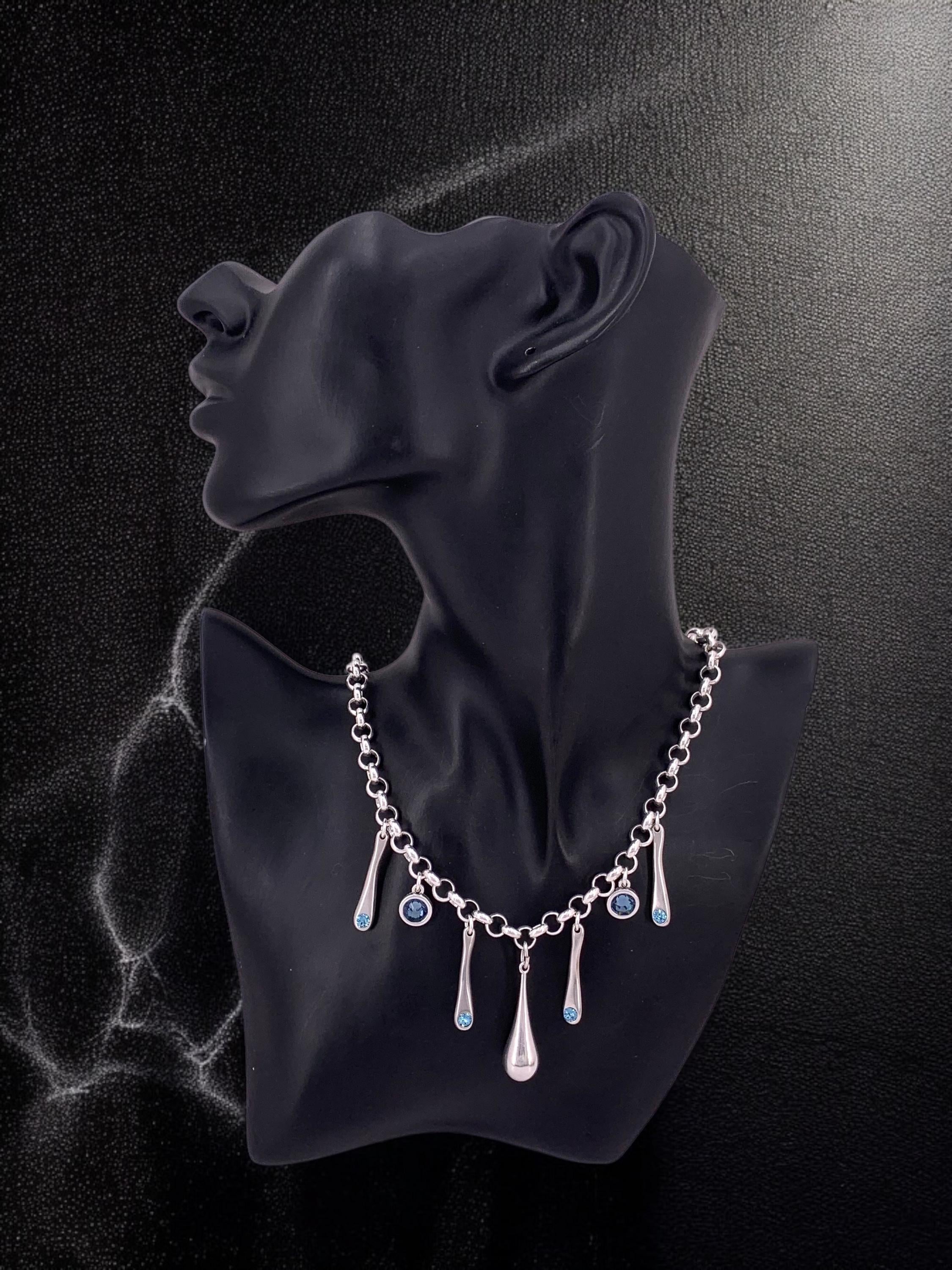 Swarovski crystal charms chunky silver chain toggle necklace, bold chain charms necklace, , drop pendant bulky necklace, gift