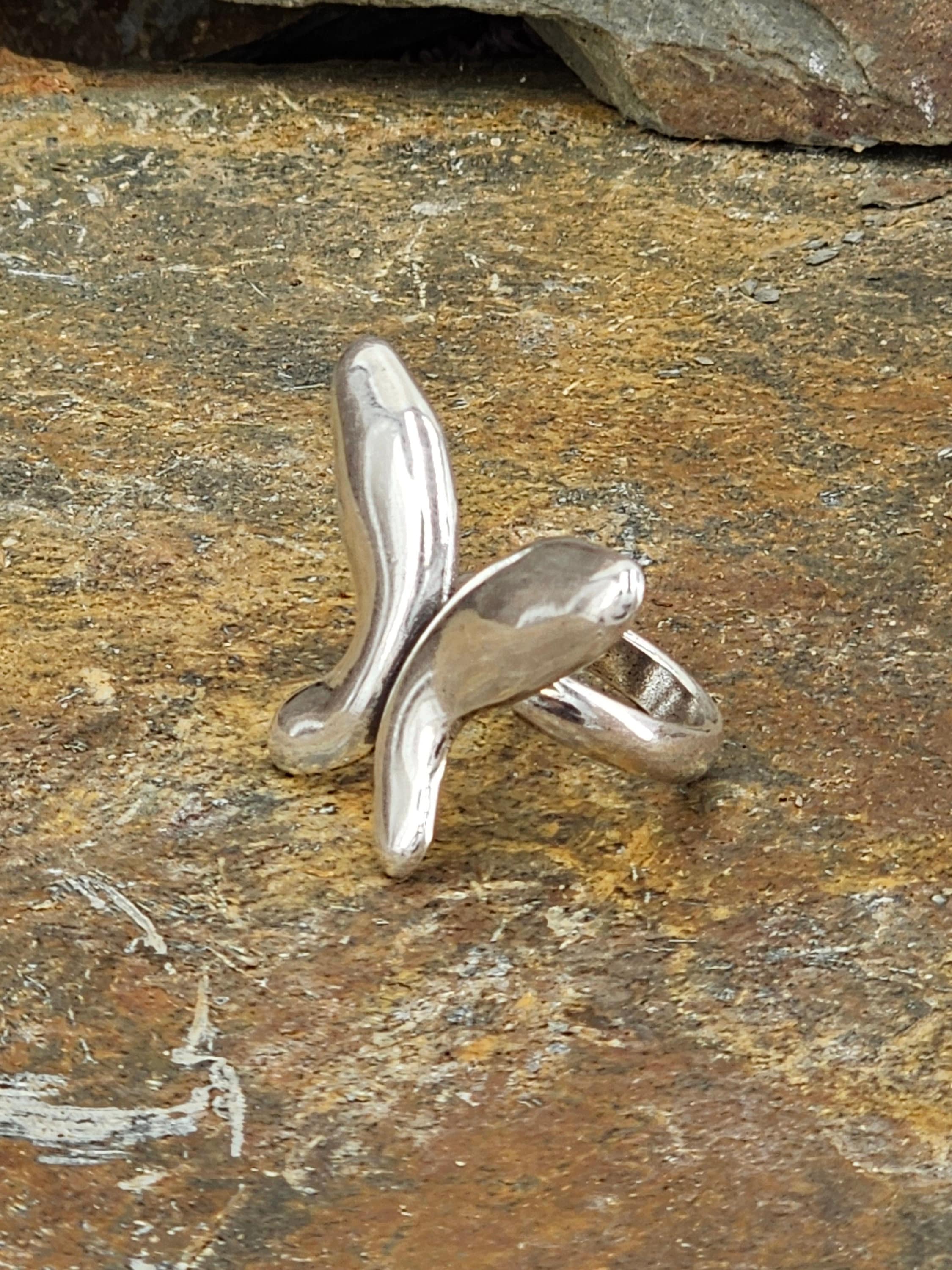 Anillo de plata voluminoso con forma de mariposa para mujer, regalo para novia, anillo grueso ajustable en plata ideal para un regalo único