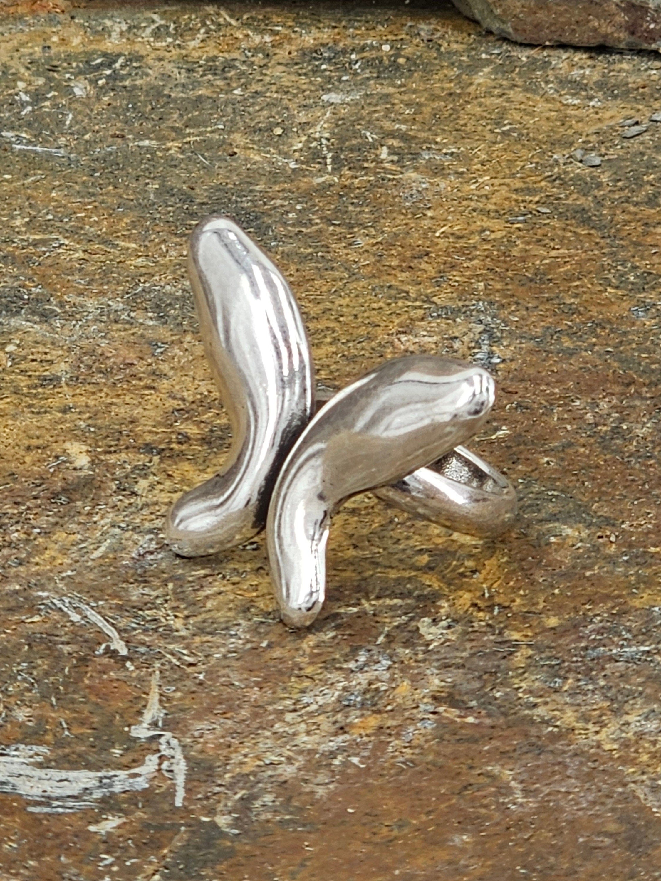 Anillo de plata voluminoso con forma de mariposa para mujer, regalo para novia, anillo grueso ajustable en plata ideal para un regalo único