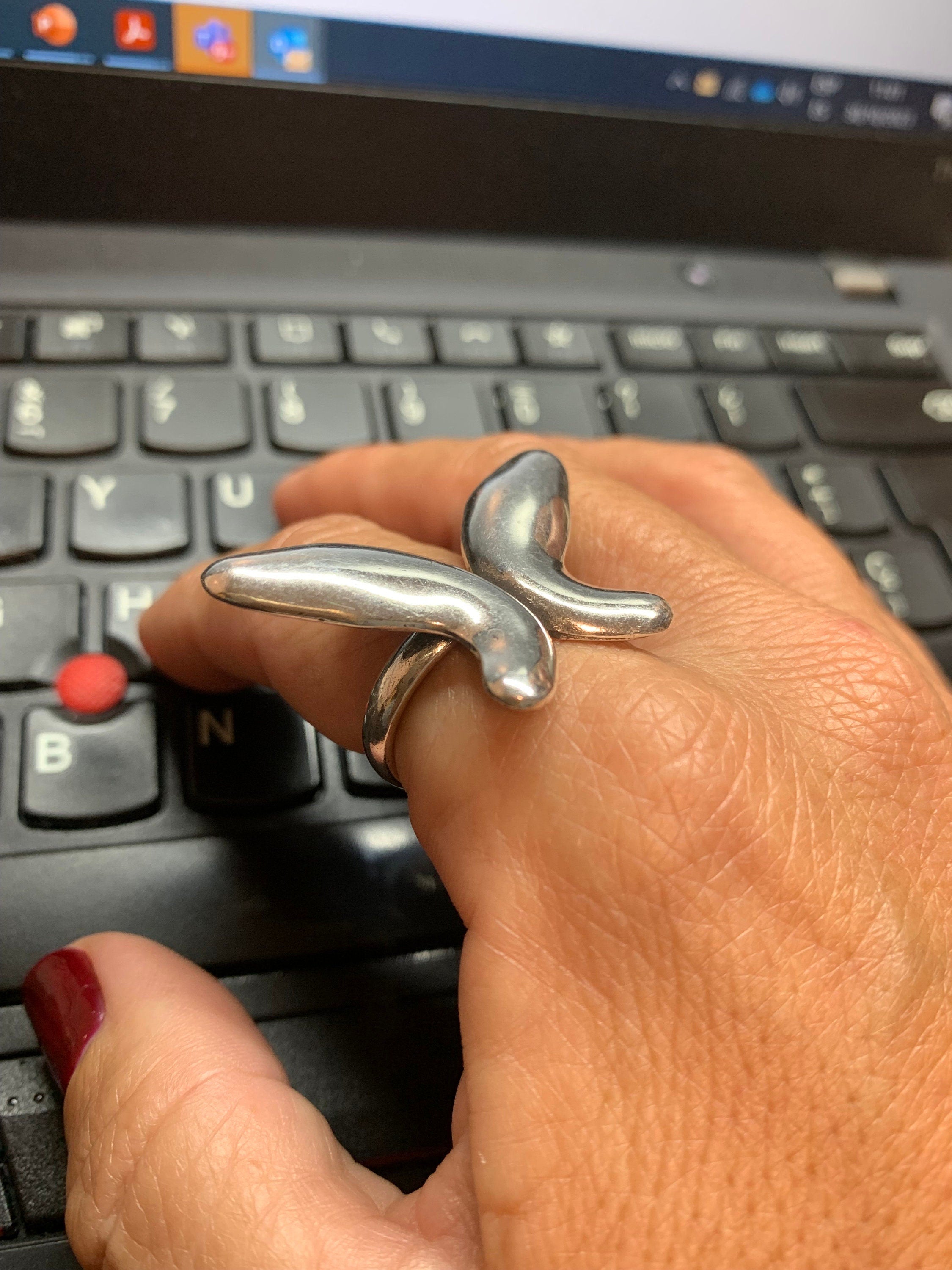 Anillo de plata voluminoso con forma de mariposa para mujer, regalo para novia, anillo grueso ajustable en plata ideal para un regalo único