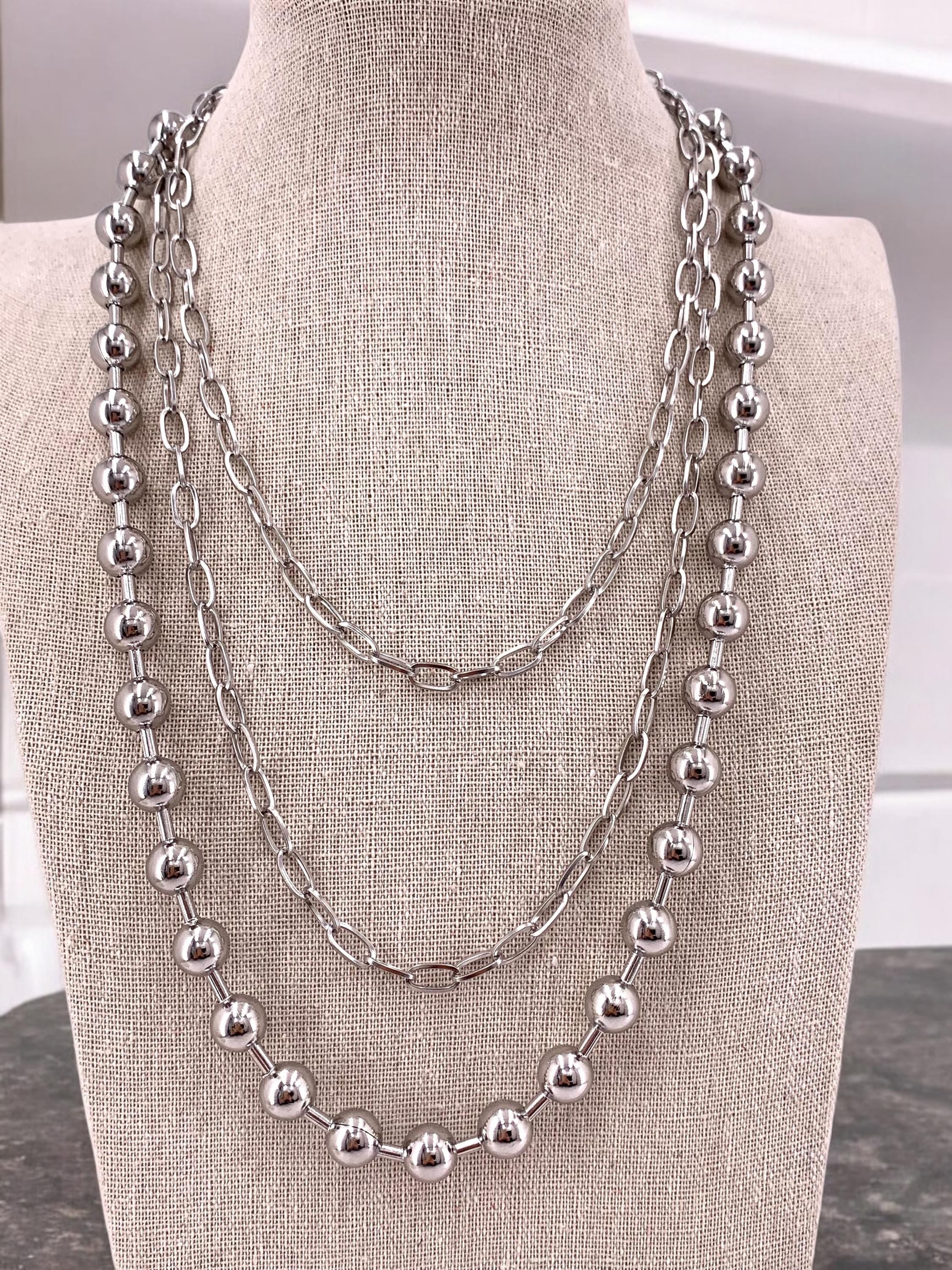 Extravagant Chunky multi layer big balls chain necklace, layering black silver necklace, multi strand chain necklace, statement necklace,