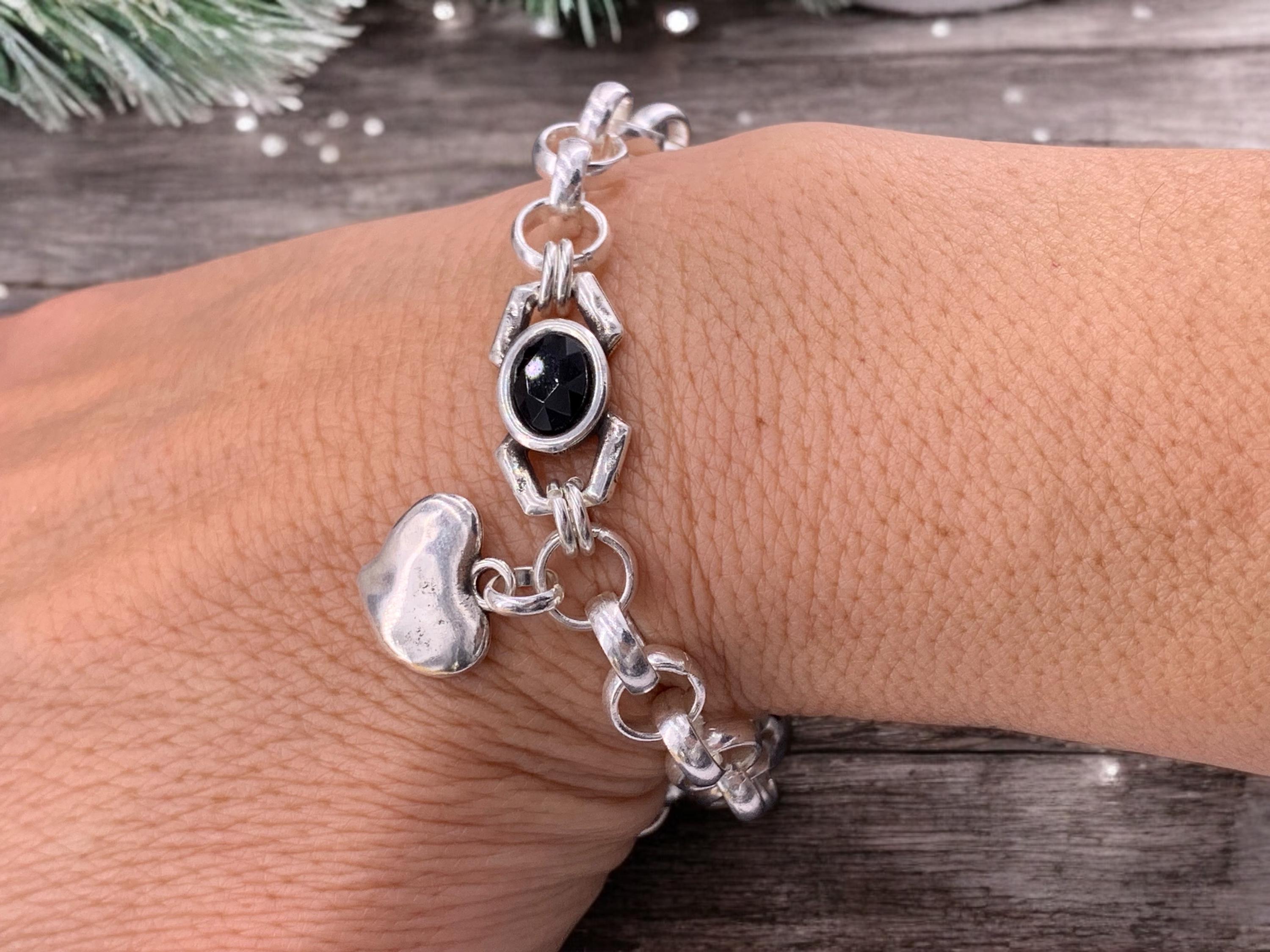 Chunky silver bracelet, bold chain bracelet, silver bracelet, Swarovski bracelet, chunky chain bracelet, uno de 50 style bracelet, gift