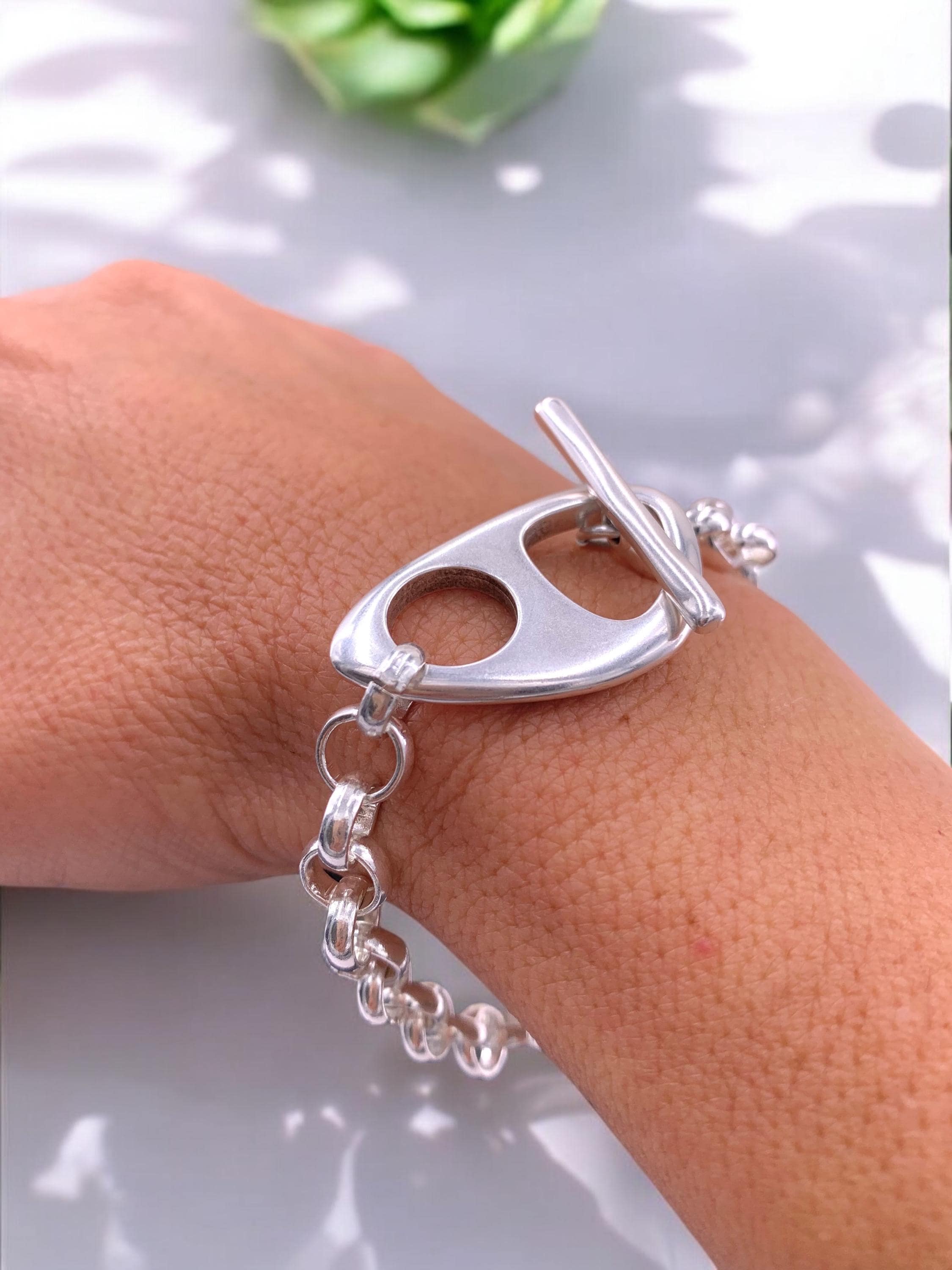 Toggle silver chain chunky bracelet, bulky bracelet, bold chain silver cuff bracelet, bohemian bracelet,