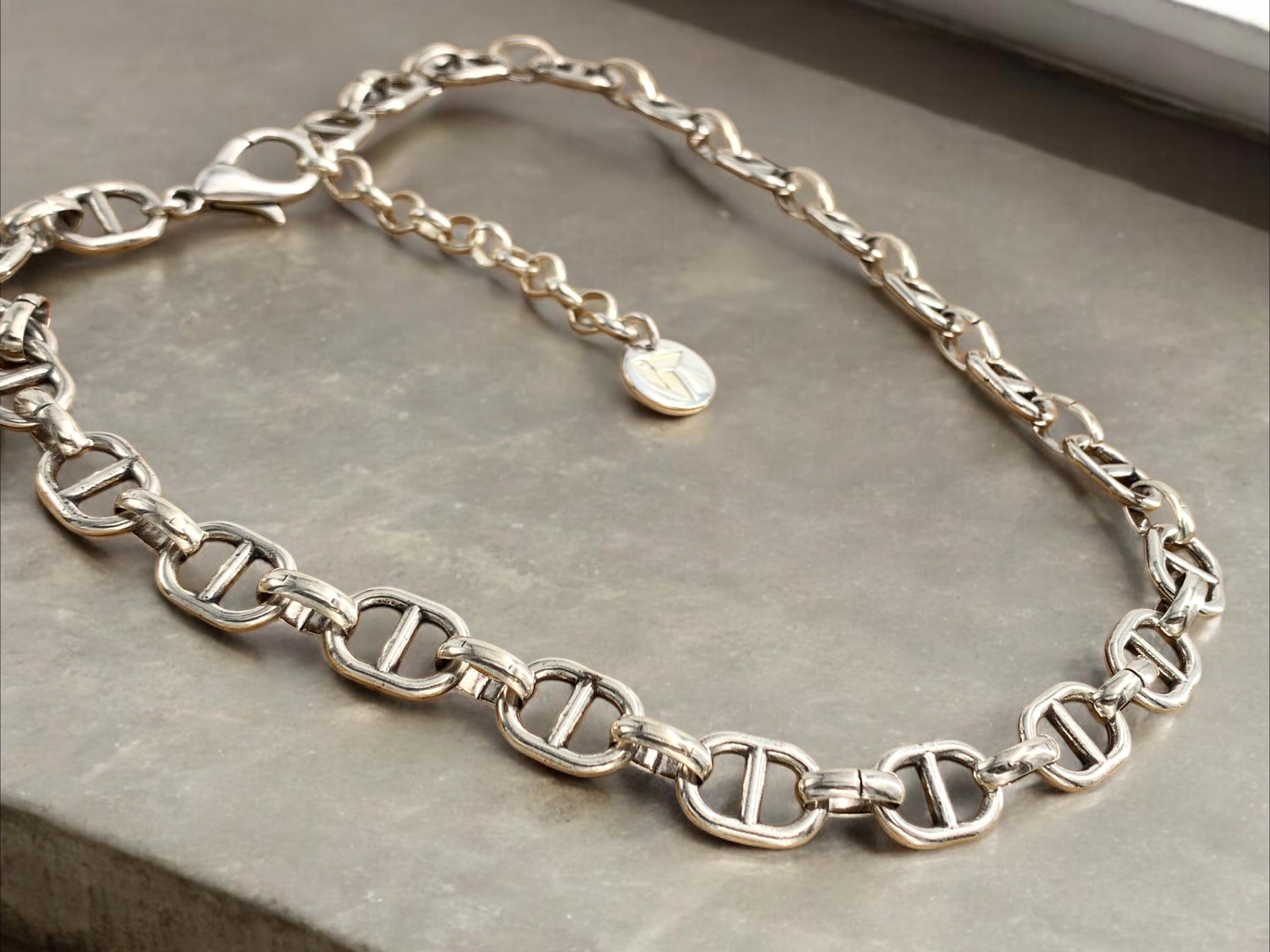 Chunky Mariner Link Chain Necklace – Silver bold choker – Lobster Clasp & Extension – Kukuri Jewelry