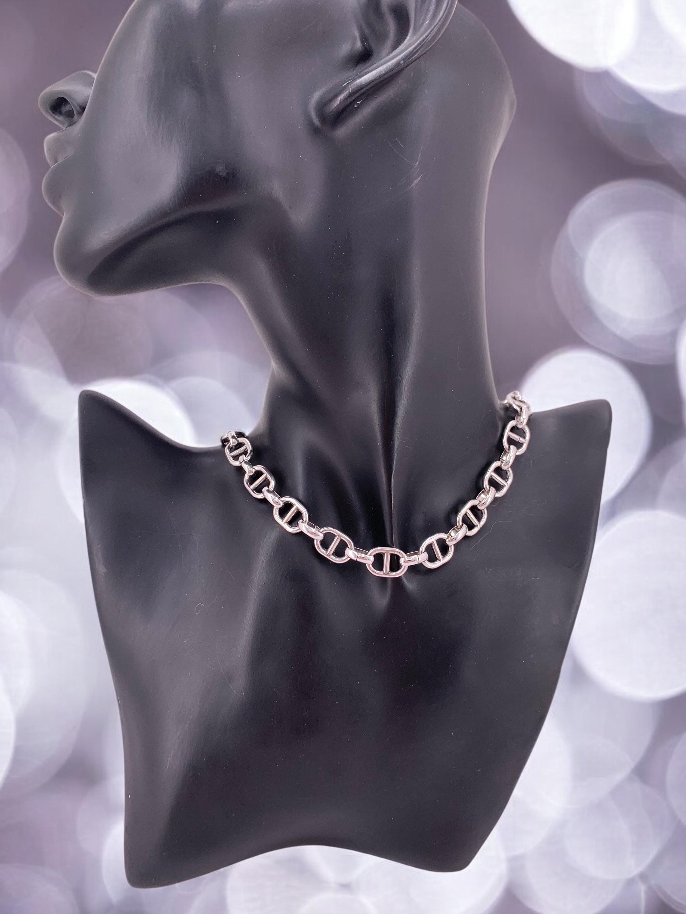 chunky silver chain necklace, silver chain choker, chunky choker, bold necklace, curve chain necklace, uno de 50 style, bold chain necklace