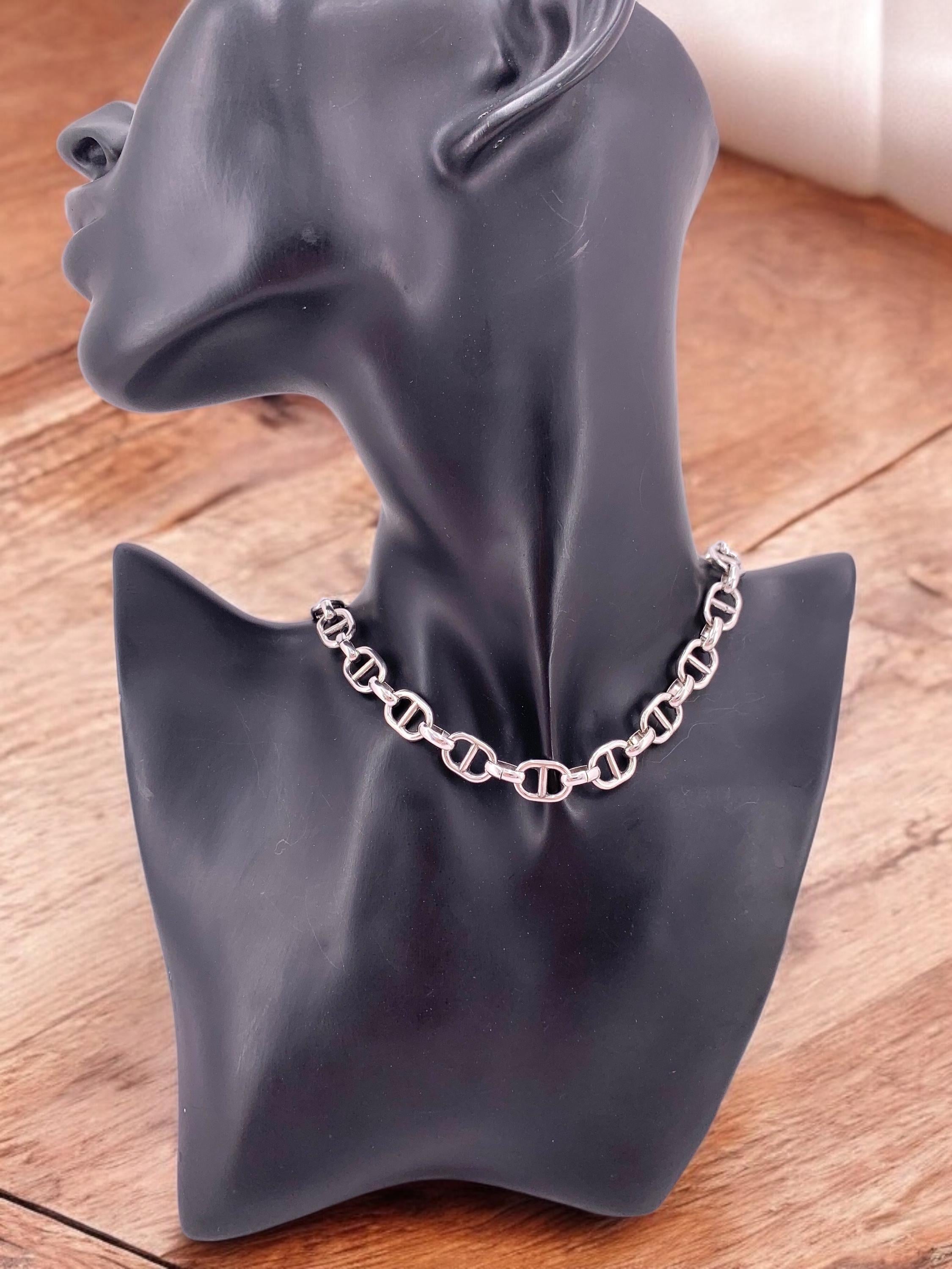chunky silver chain necklace, silver chain choker, chunky choker, bold necklace, curve chain necklace, uno de 50 style, bold chain necklace