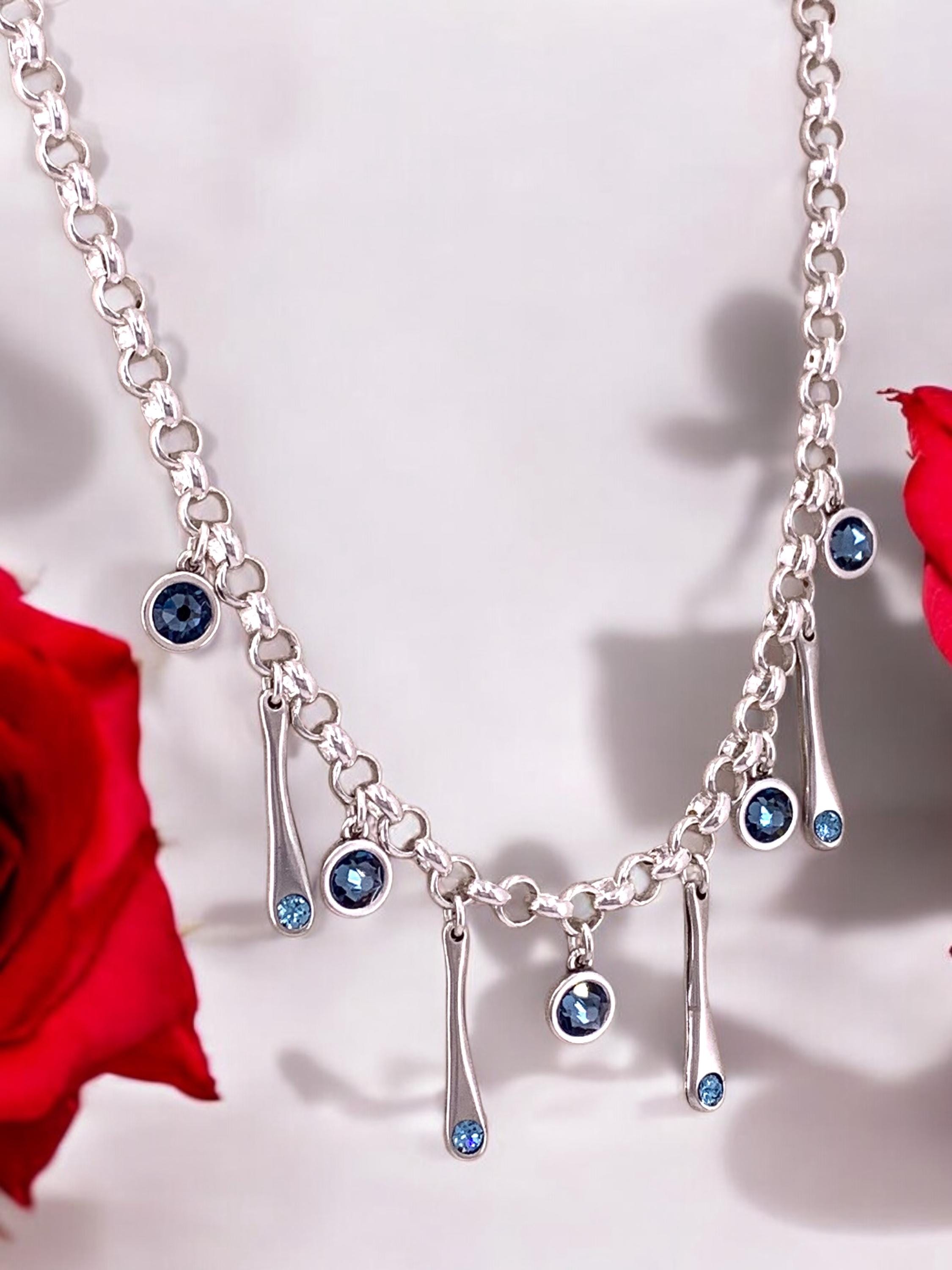 Chunky Silver Chain Necklace – Swarovski Crystal Charms – Toggle Clasp – Handmade Statement Jewelry – Kukuri Jewelry