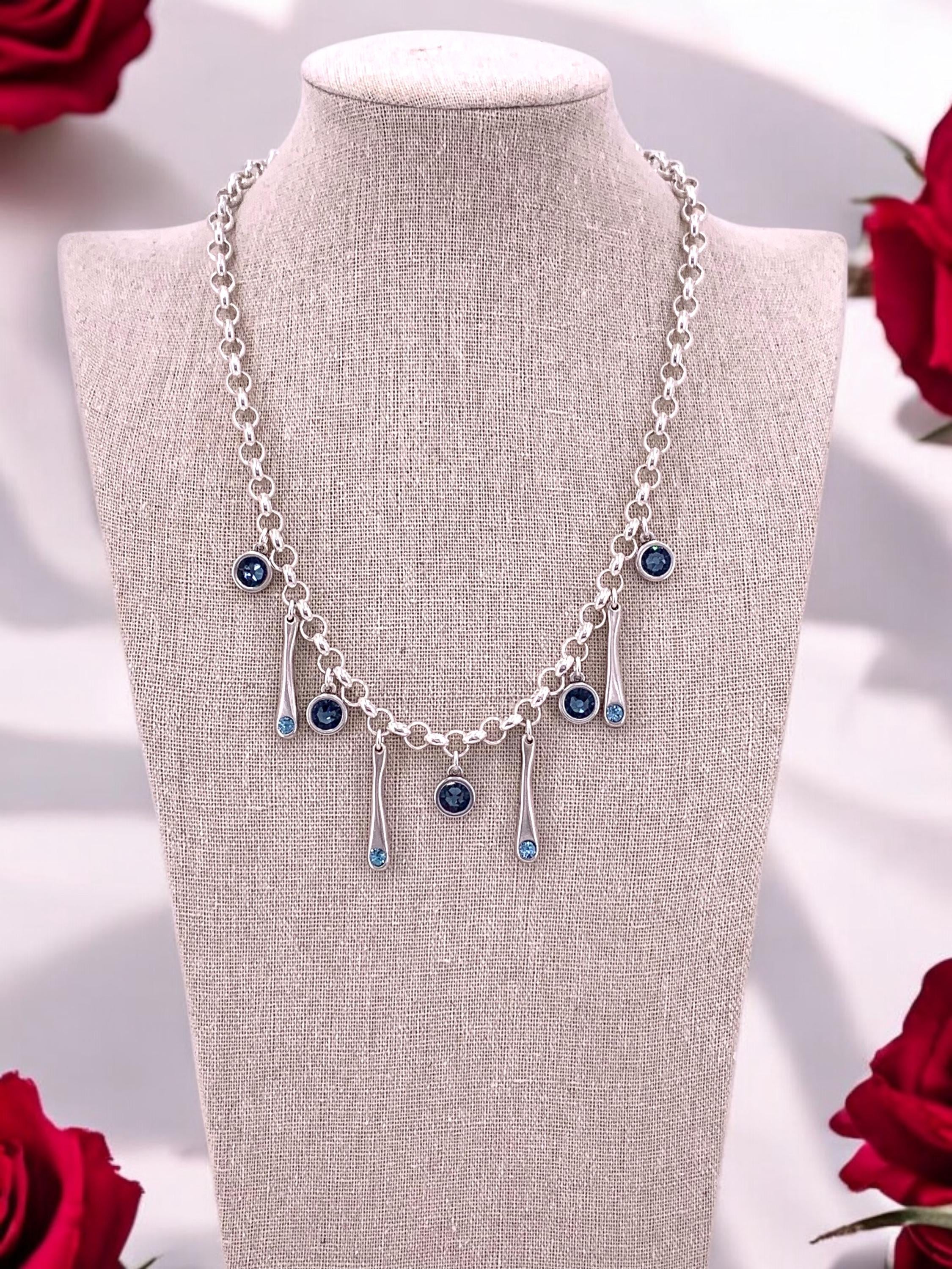 Chunky Silver Chain Necklace – Swarovski Crystal Charms – Toggle Clasp – Handmade Statement Jewelry – Kukuri Jewelry