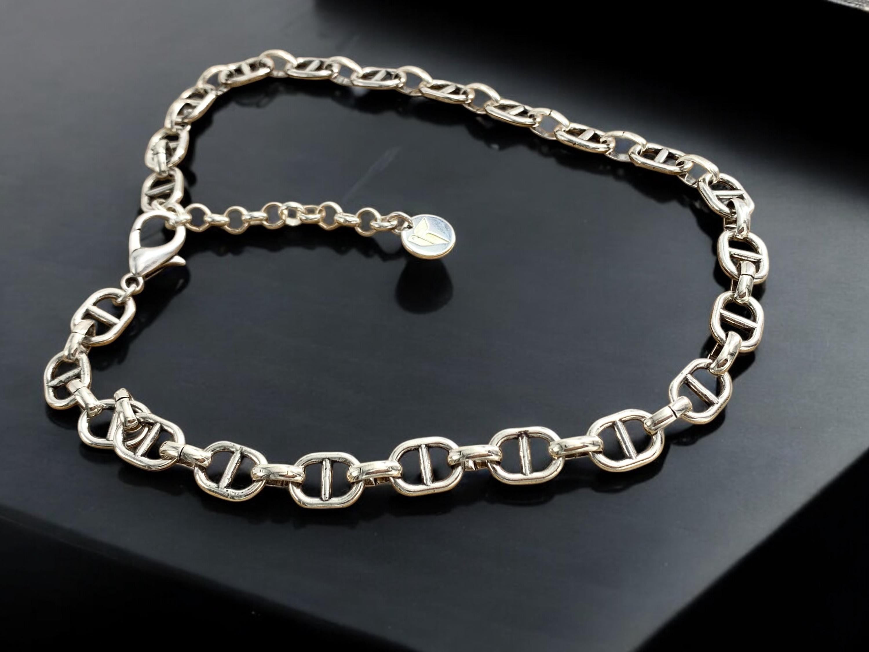 Chunky Mariner Link Chain Necklace – Silver bold choker – Lobster Clasp & Extension – Kukuri Jewelry