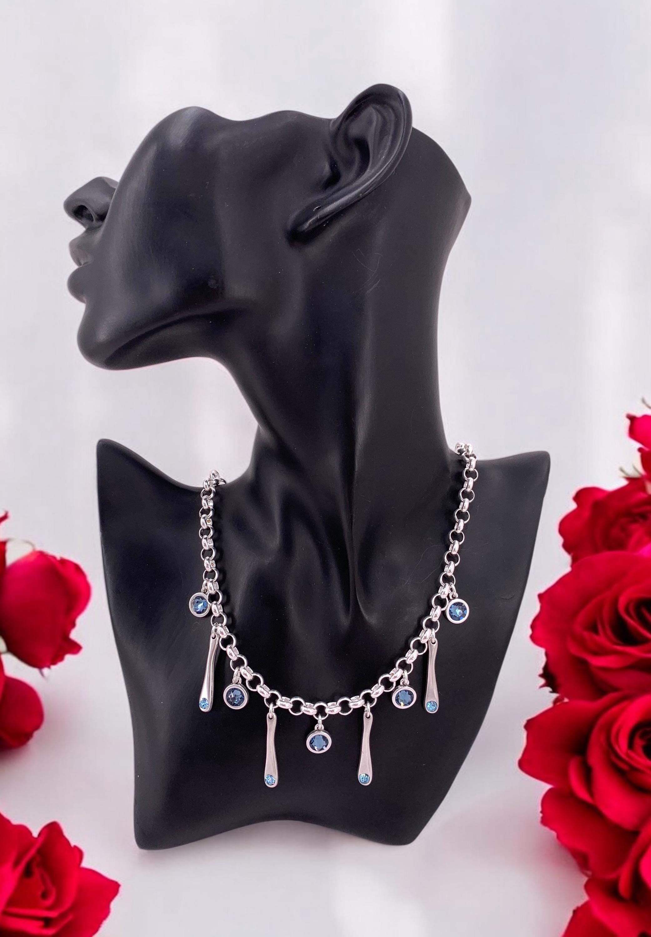 Chunky Silver Chain Necklace – Swarovski Crystal Charms – Toggle Clasp – Handmade Statement Jewelry – Kukuri Jewelry