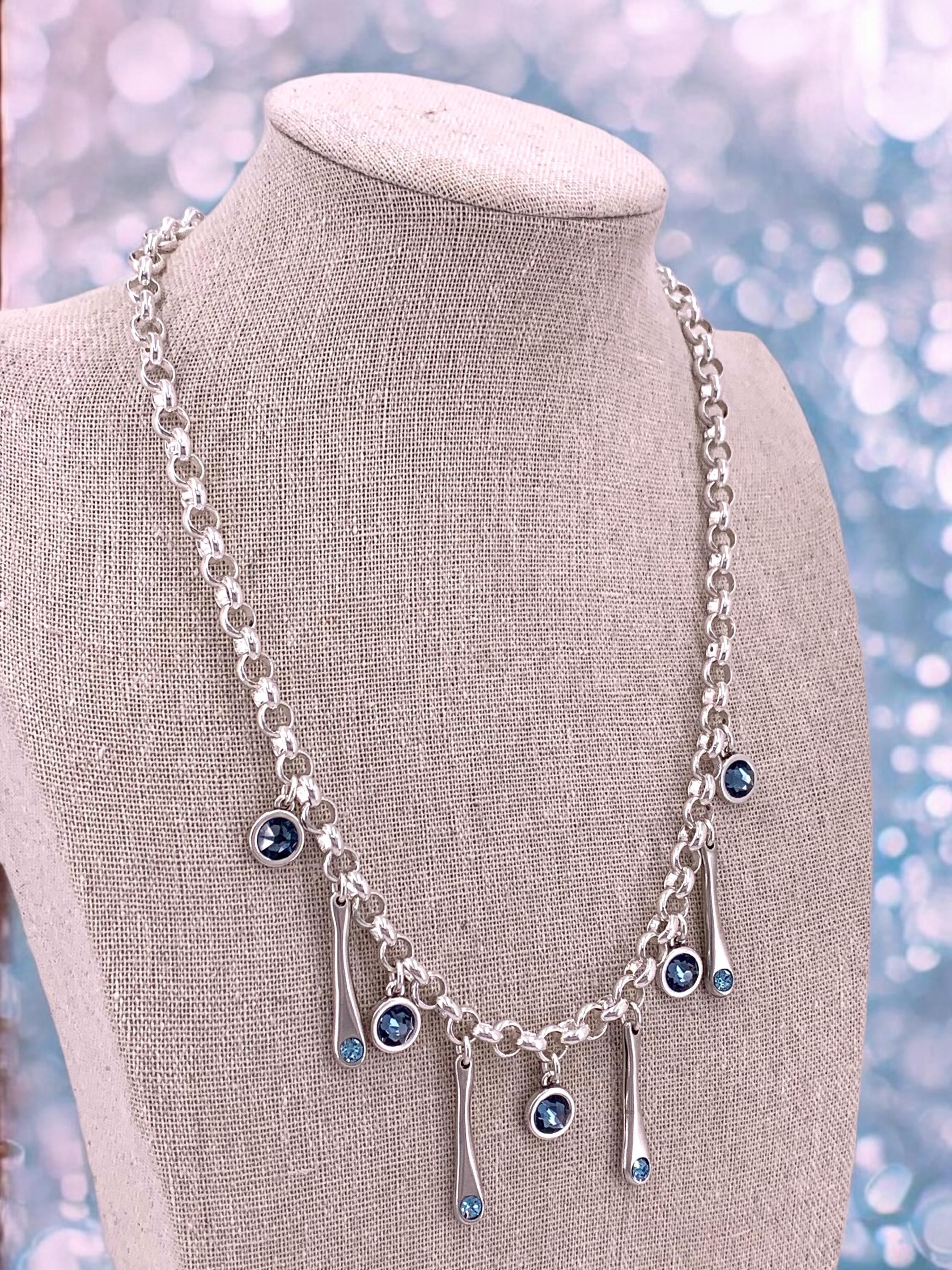 Chunky Silver Chain Necklace – Swarovski Crystal Charms – Toggle Clasp – Handmade Statement Jewelry – Kukuri Jewelry