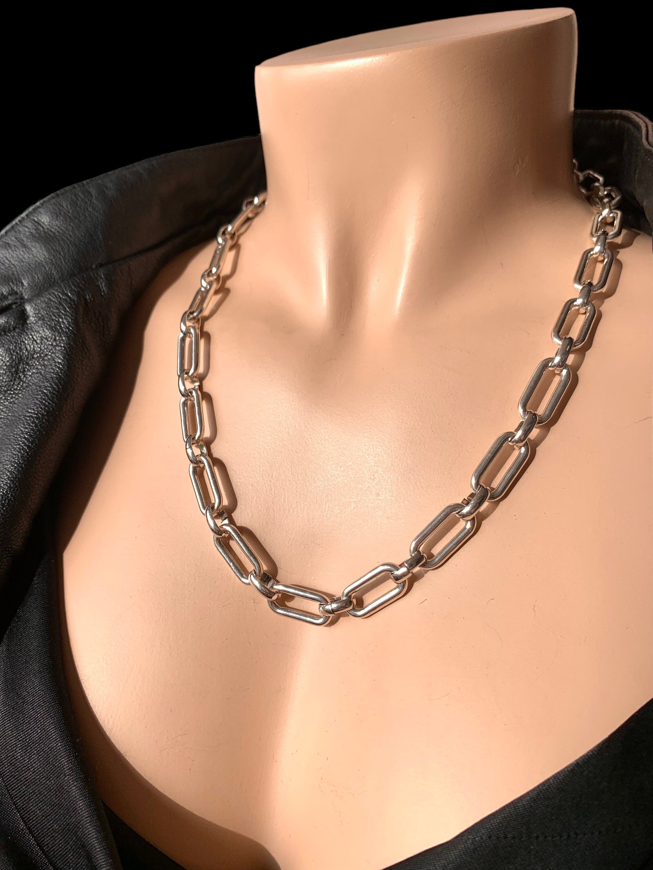Long thick silver chain necklace: bold jewelry, gift for her