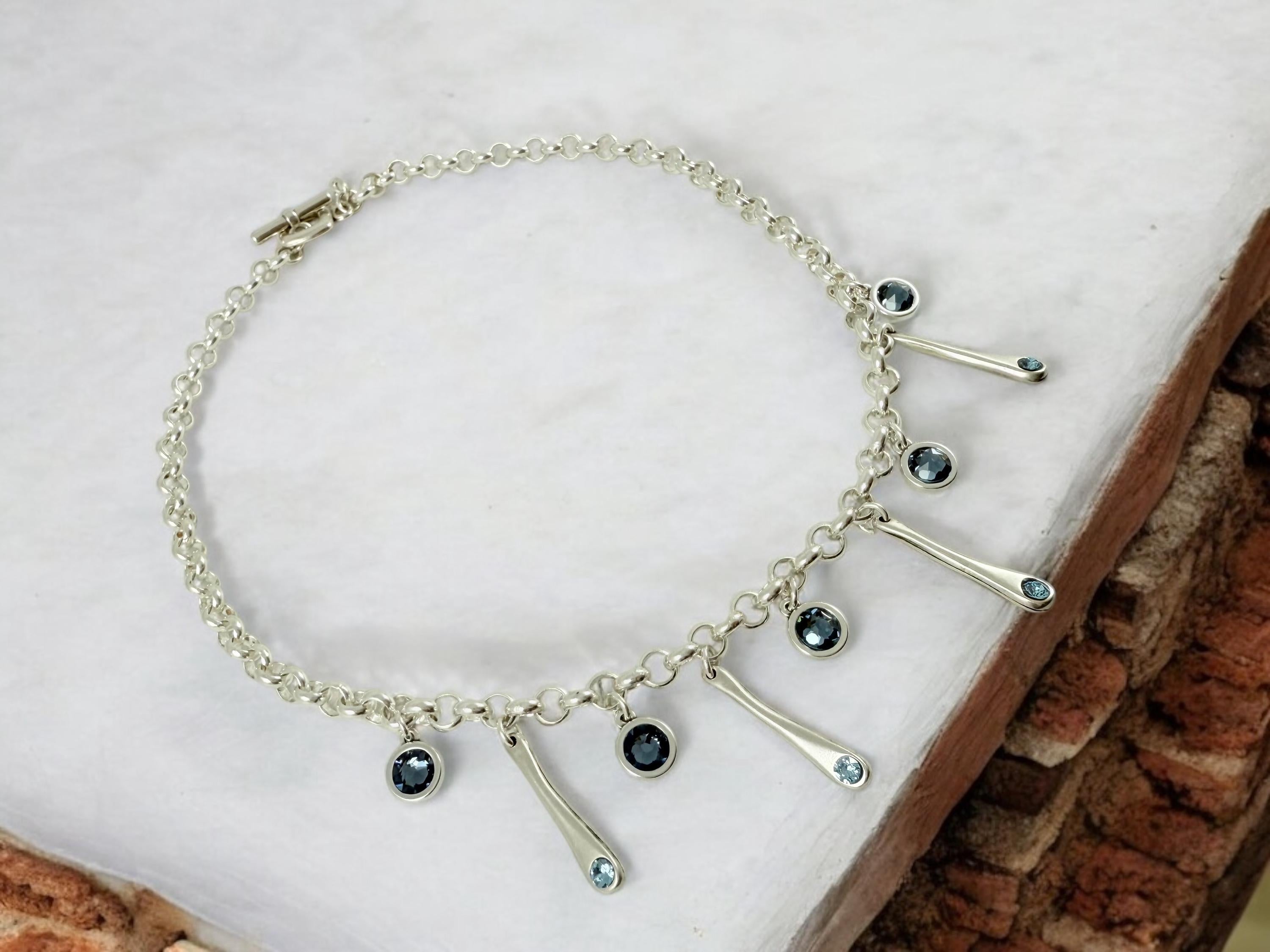 Chunky Silver Chain Necklace – Swarovski Crystal Charms – Toggle Clasp – Handmade Statement Jewelry – Kukuri Jewelry