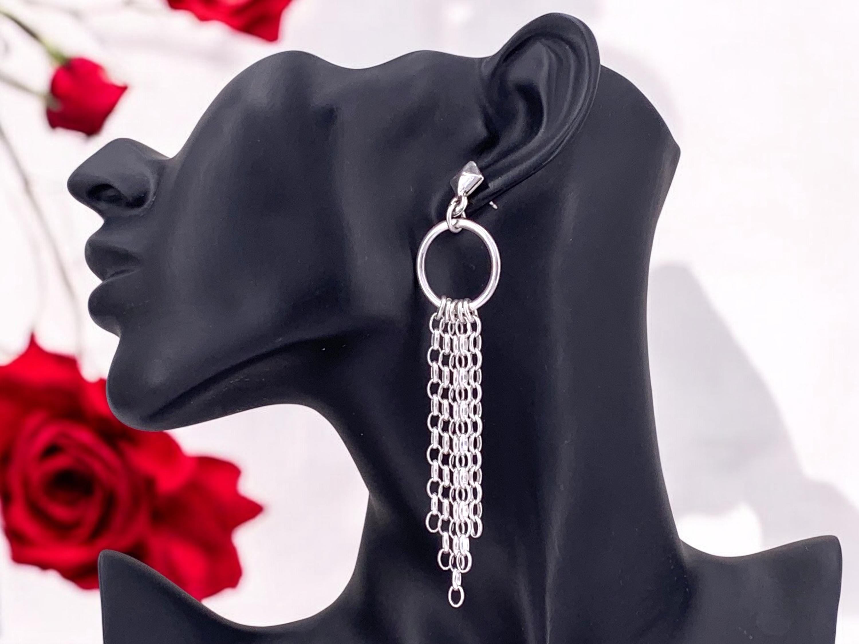 Very Long Multi-Chain Earrings – Chunky Silver Dangles – Statement Cascade Design – Kukuri Jewelry