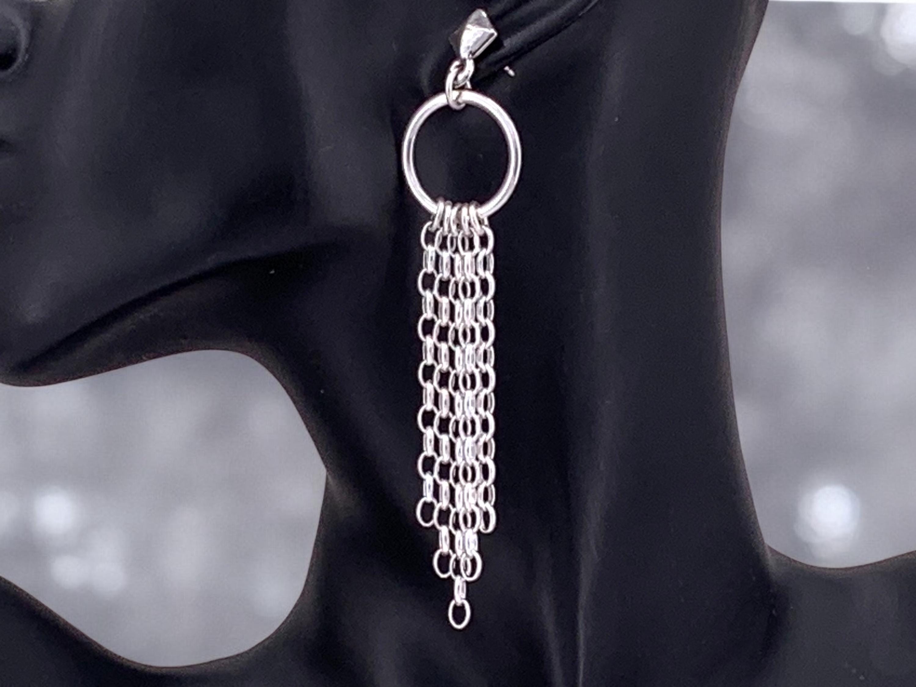 Very Long Multi-Chain Earrings – Chunky Silver Dangles – Statement Cascade Design – Kukuri Jewelry