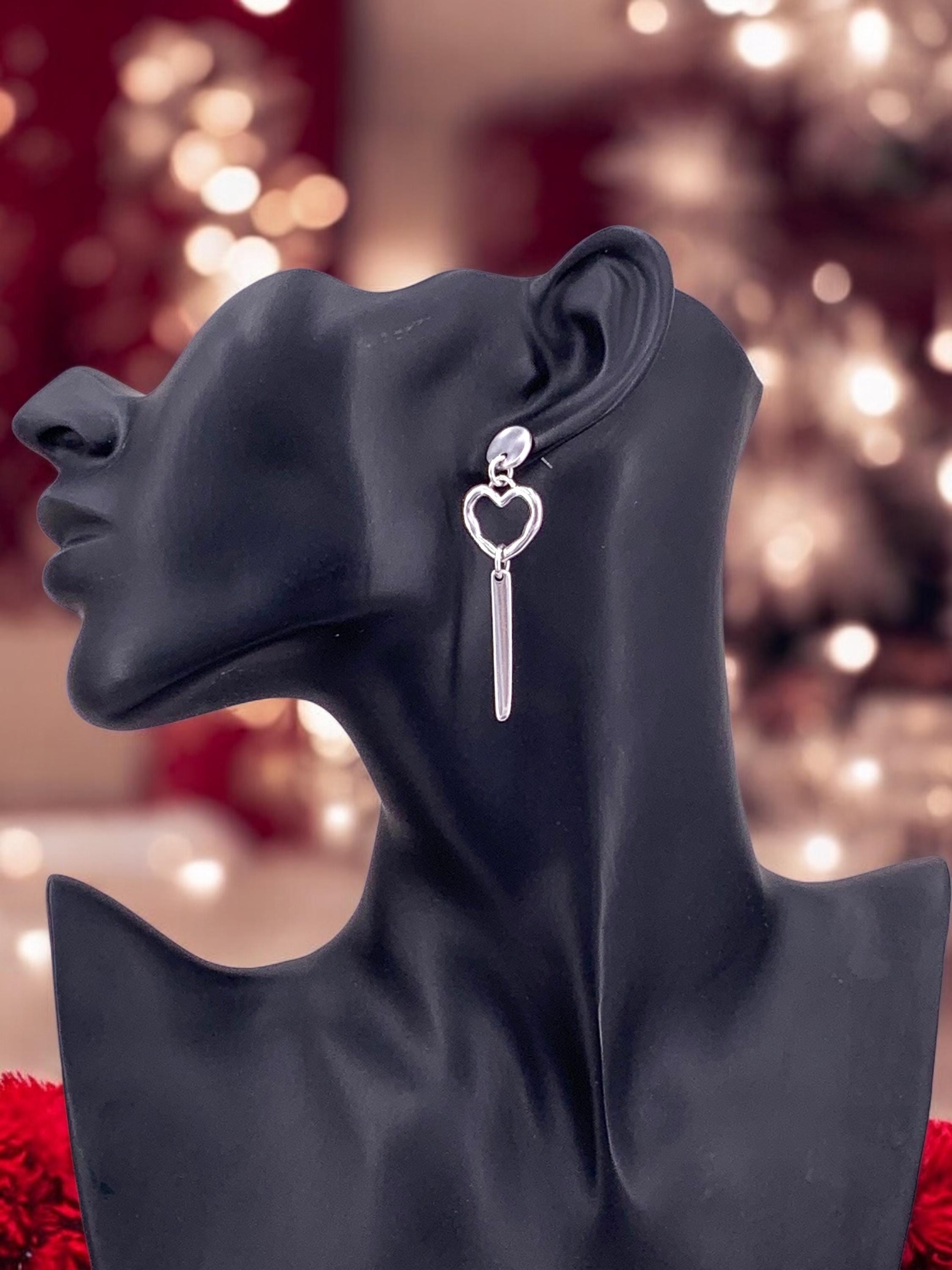 long silver original heart shaped earrings, dropped silver earrings, bohemian heart dangle earrings, gypsy earrings, , gift