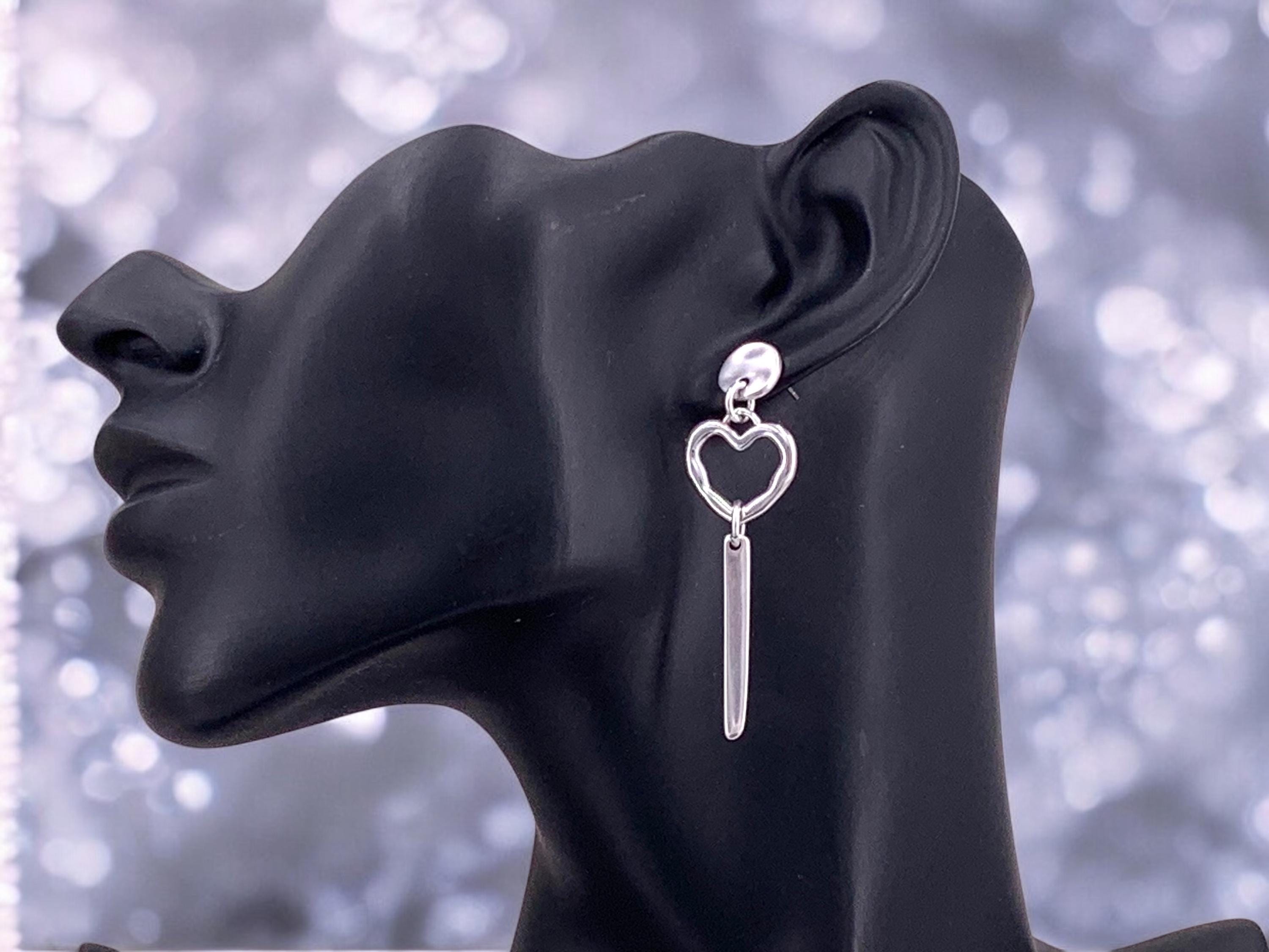 long silver original heart shaped earrings, dropped silver earrings, bohemian heart dangle earrings, gypsy earrings, , gift