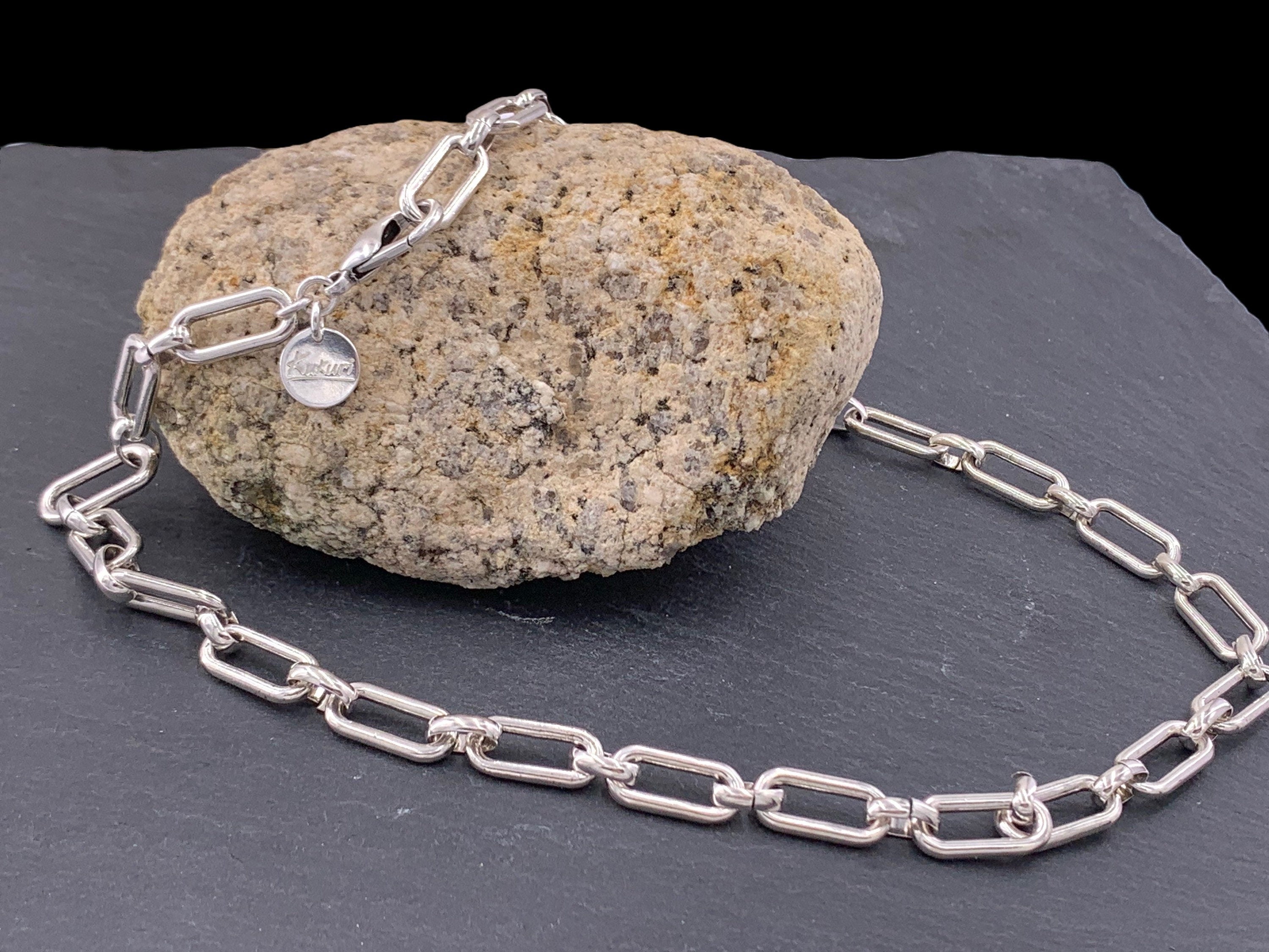 Long thick silver chain necklace: bold jewelry, gift for her