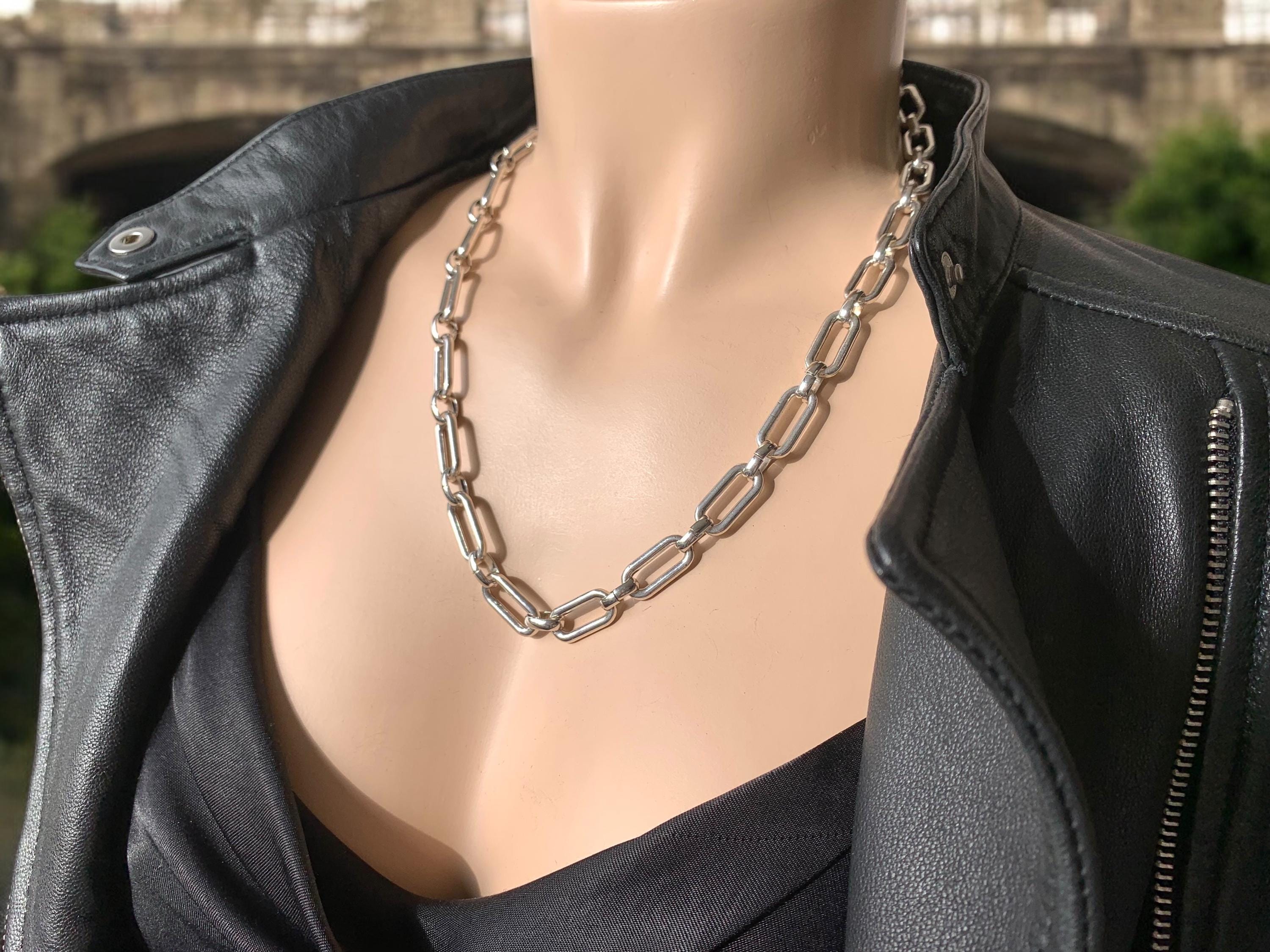 Long thick silver chain necklace: bold jewelry, gift for her