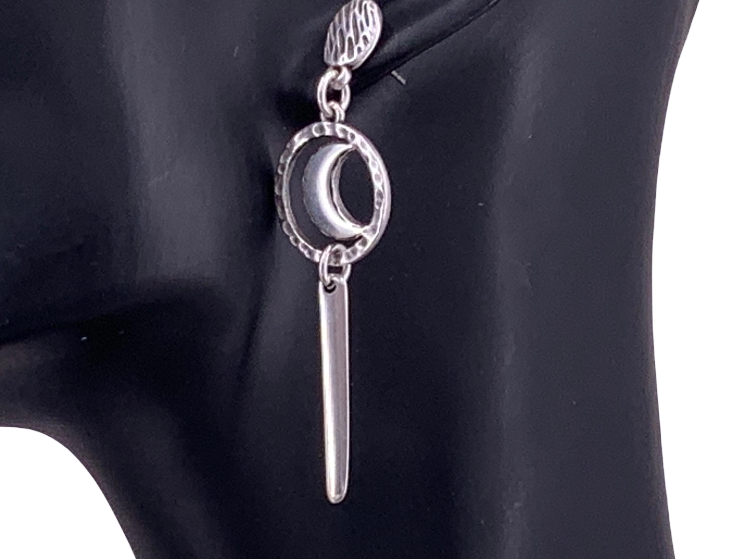 long silver original moon shaped earrings, dropped silver earrings, bohemian carved dangle earrings, gypsy earrings, uno de 50 style, gift