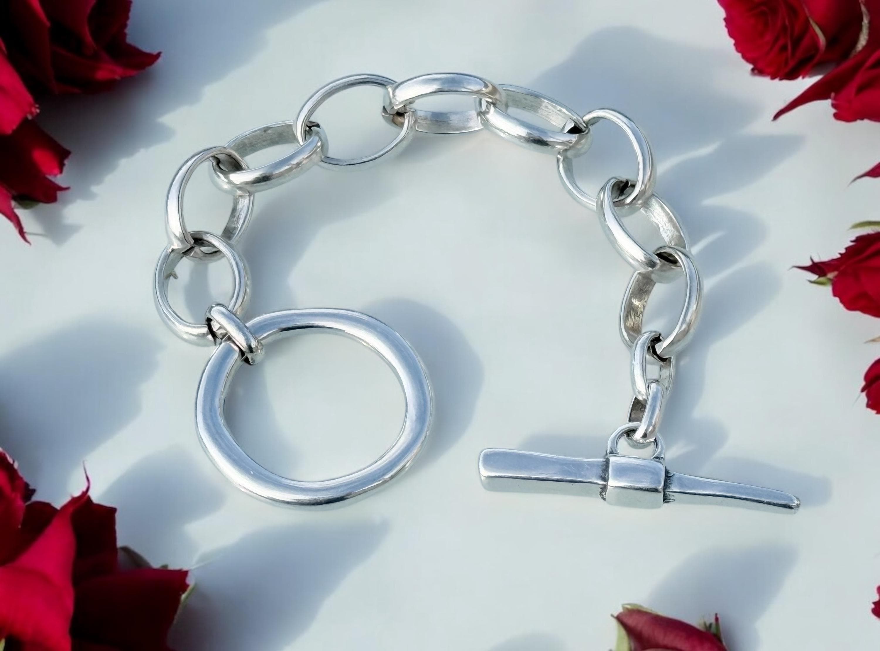 Chunky Silver Chain Bracelet – Toggle Clasp – Bold Heavyweight Design – Handmade Kukuri Jewelry