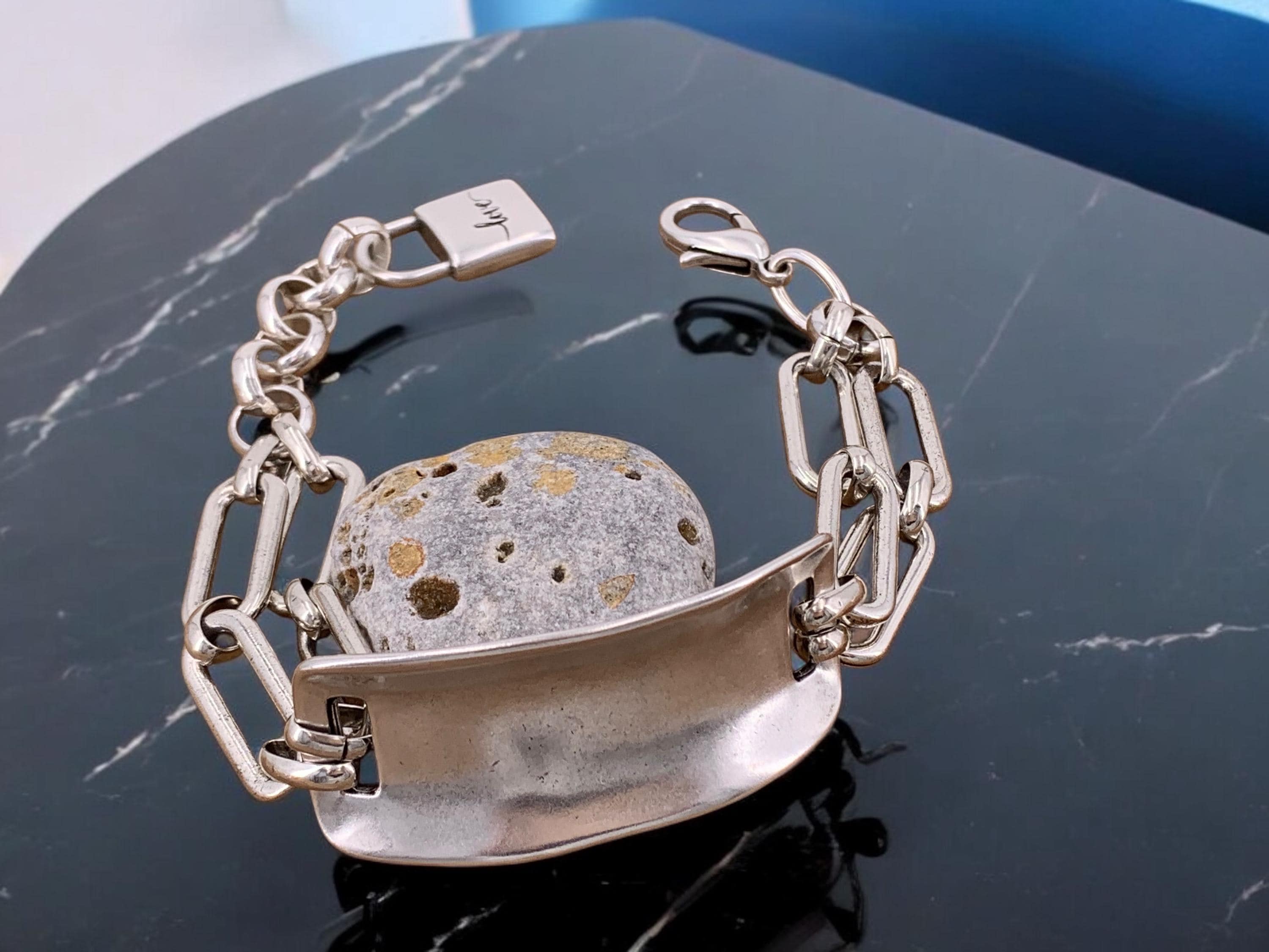 Chunky Silver Chain Bracelet – Double Link Cuff – Bold Adjustable Bracelet – Handmade Kukuri Jewelry