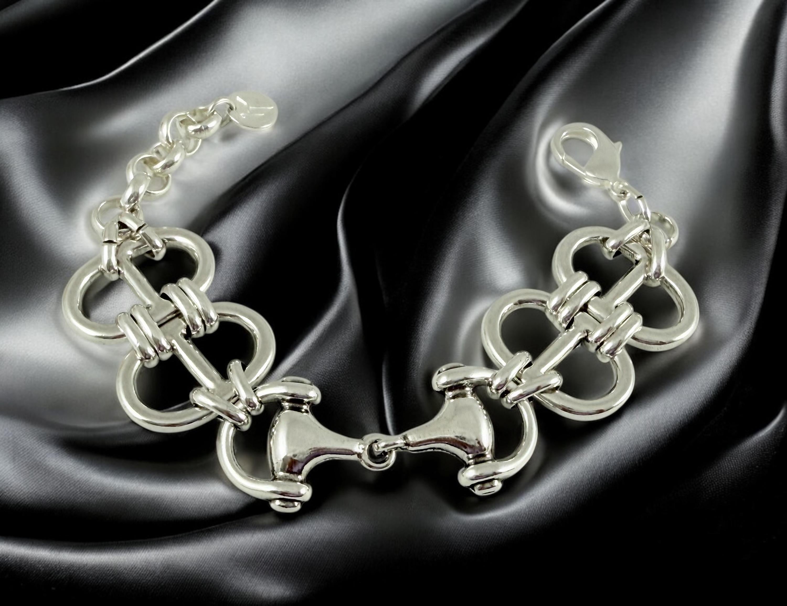 Chunky Silver Bracelet – Equestrian Centerpiece – Thick Nautical Chain – Adjustable Cuff – Handmade Kukuri Jewelry