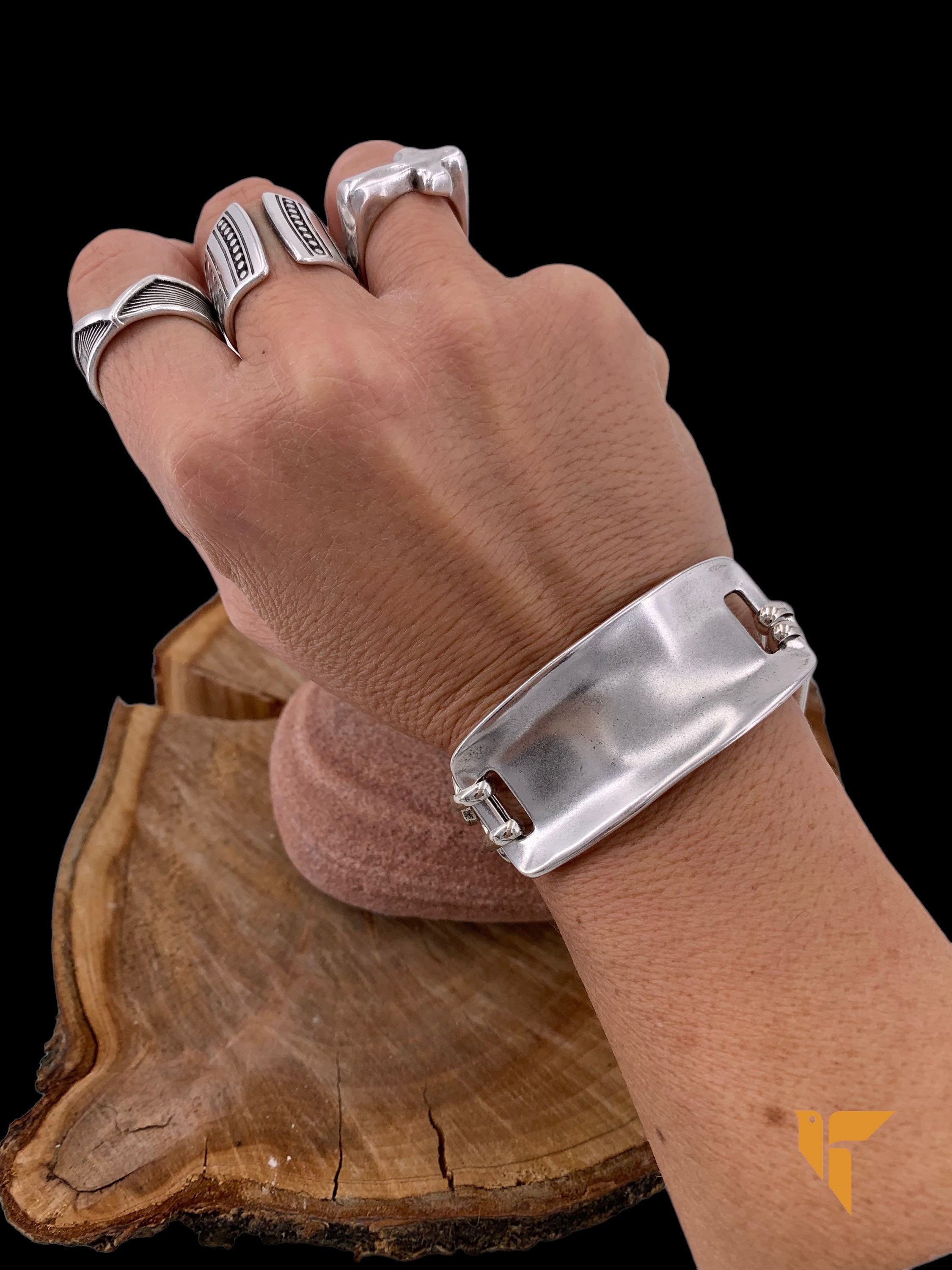 Chunky Silver Chain Bracelet – Double Link Cuff – Bold Adjustable Bracelet – Handmade Kukuri Jewelry