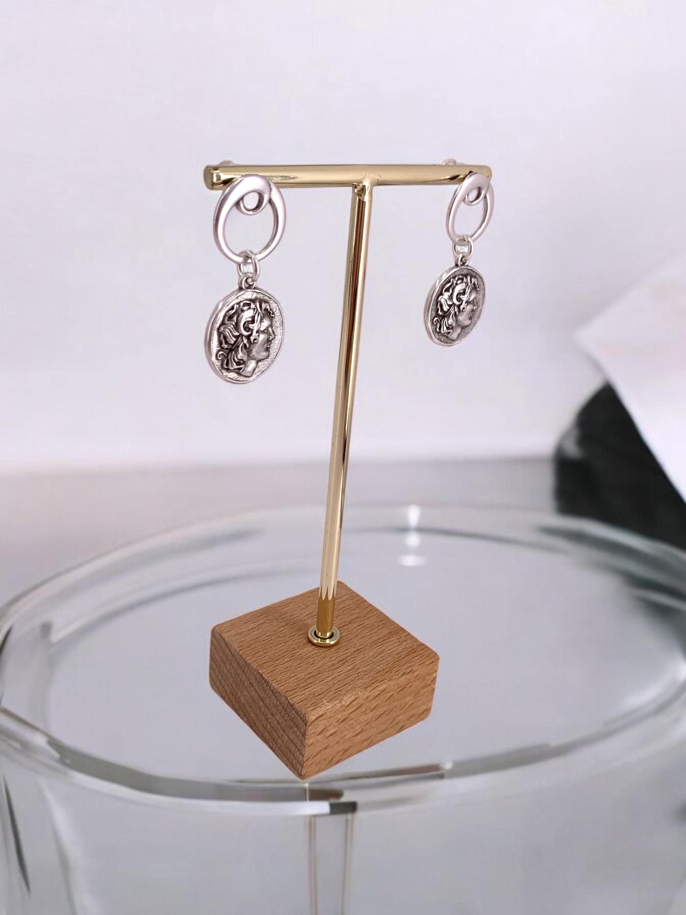 Silver Coin Dangle Earrings – Alexander the Great Design – Statement Drop Earrings – Handmade Kukuri Jewelry – Gift for Women