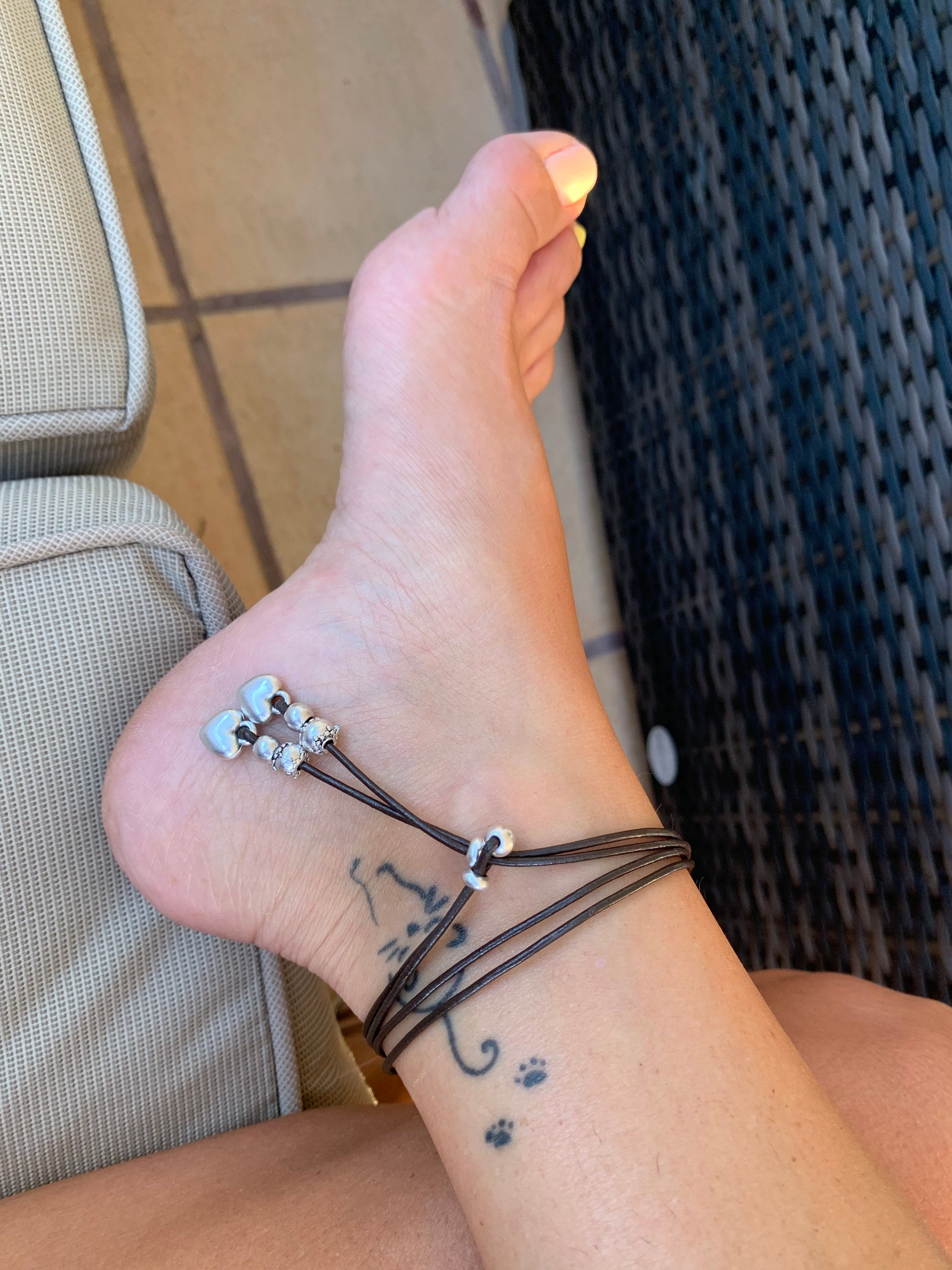 Boho leather anklet bracelet, silver and leather anklet, tribal anklet, Ethnic leather anklet, beach anklet, surfer anklet,
