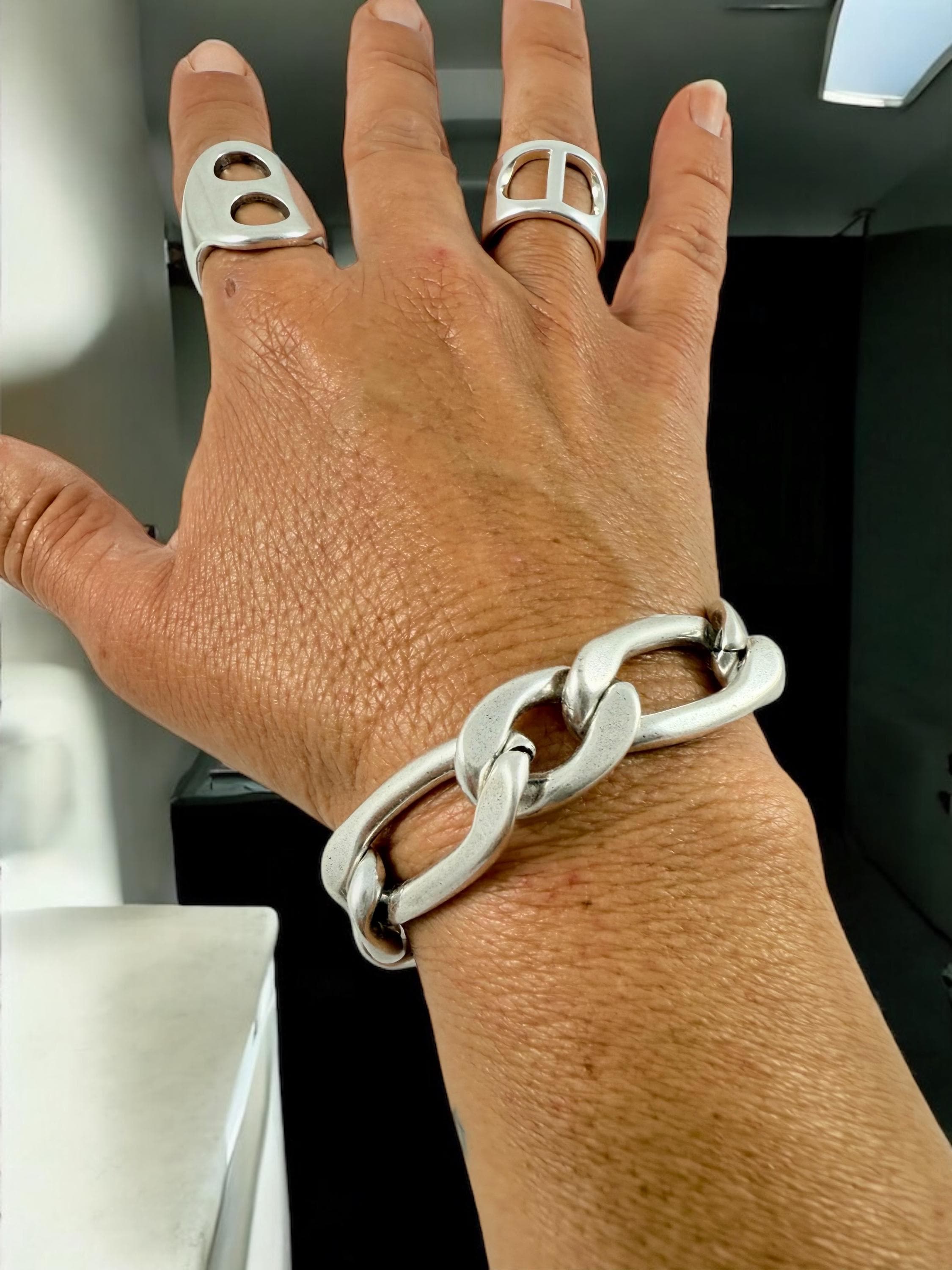 Chunky Silver Figaro Chain Bracelet – Bold Lightweight statement Links – Handmade Kukuri Jewelry