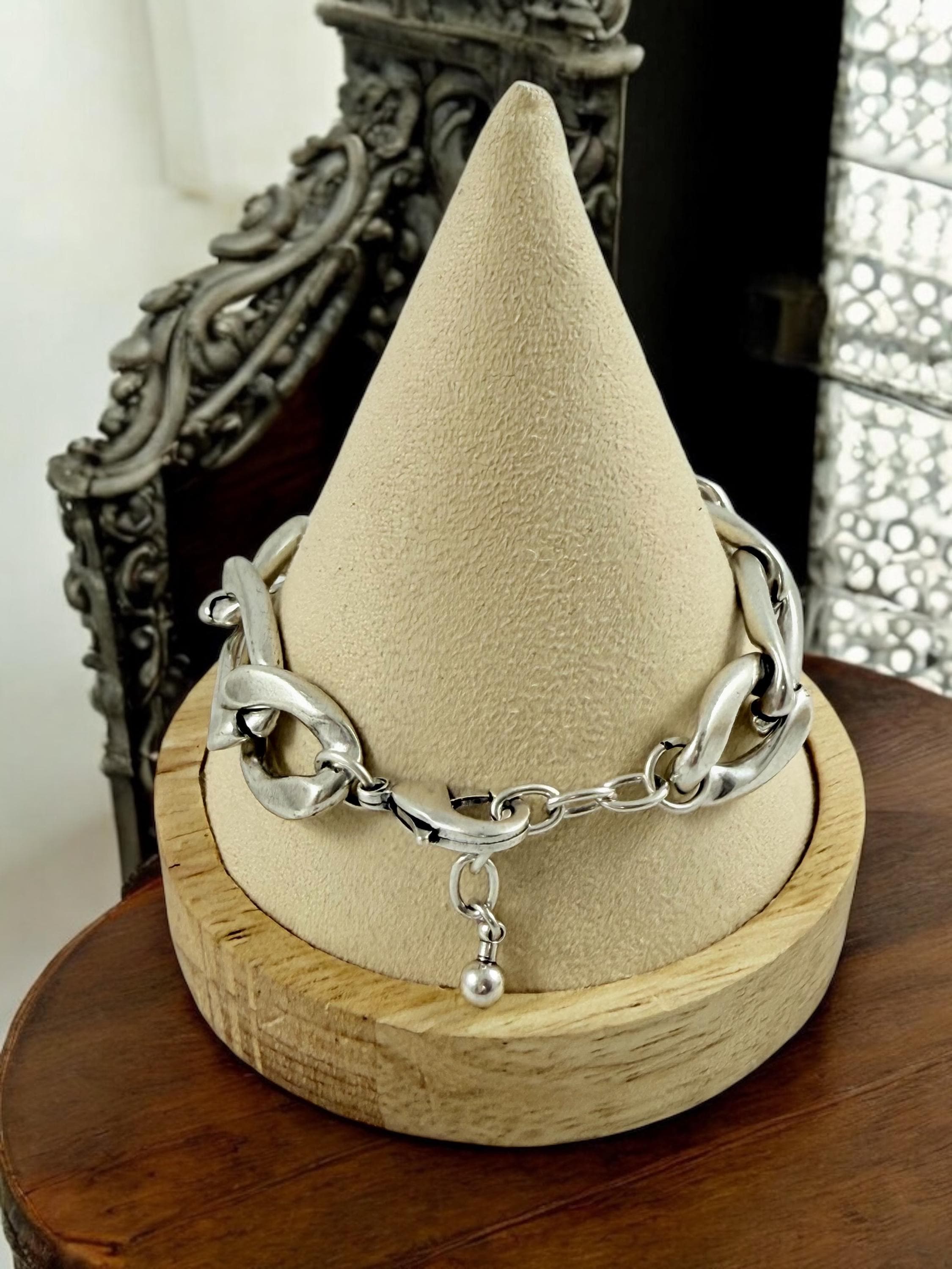 Chunky Silver Figaro Chain Bracelet – Bold Lightweight statement Links – Handmade Kukuri Jewelry