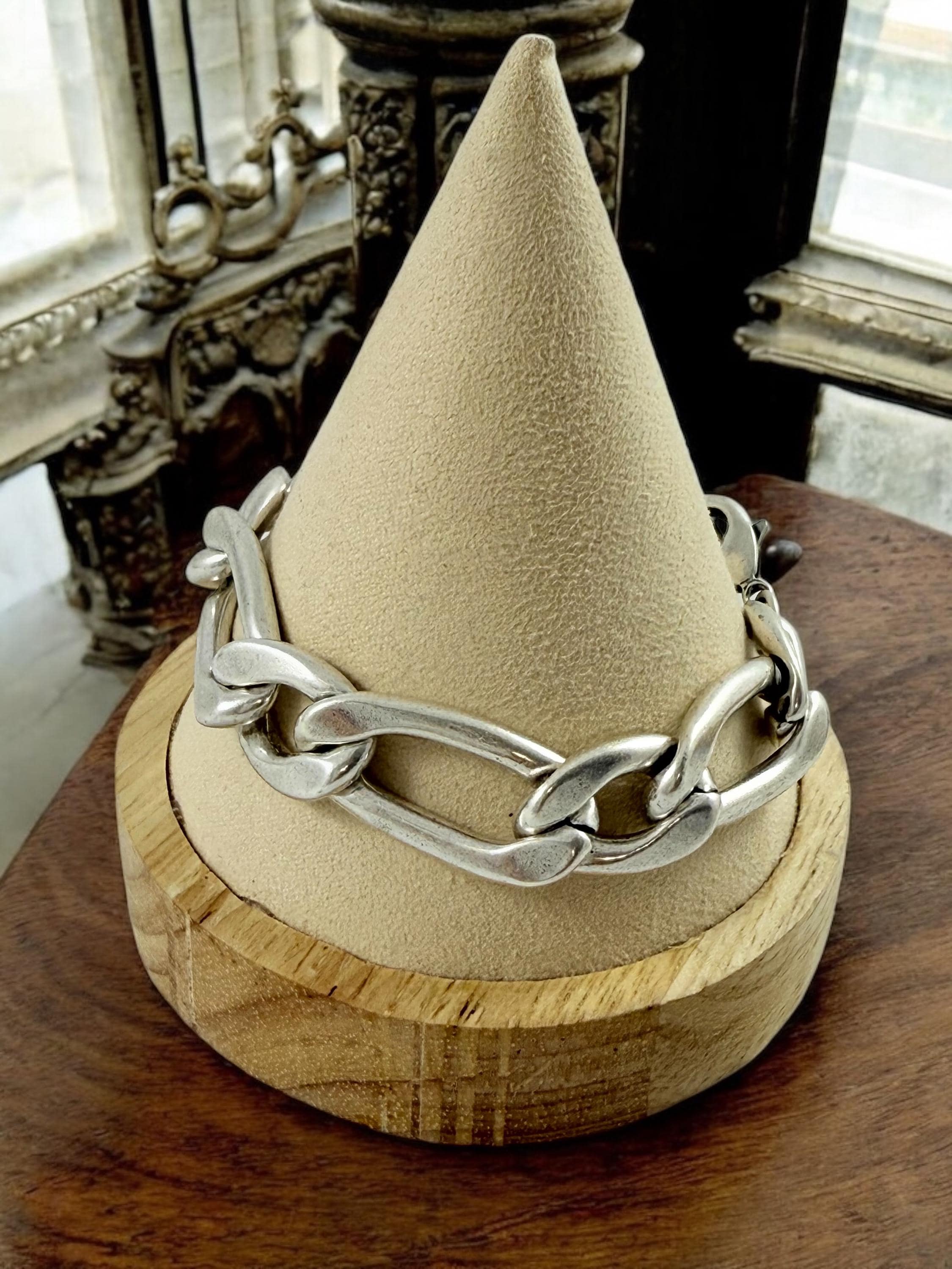 Chunky Silver Figaro Chain Bracelet – Bold Lightweight statement Links – Handmade Kukuri Jewelry