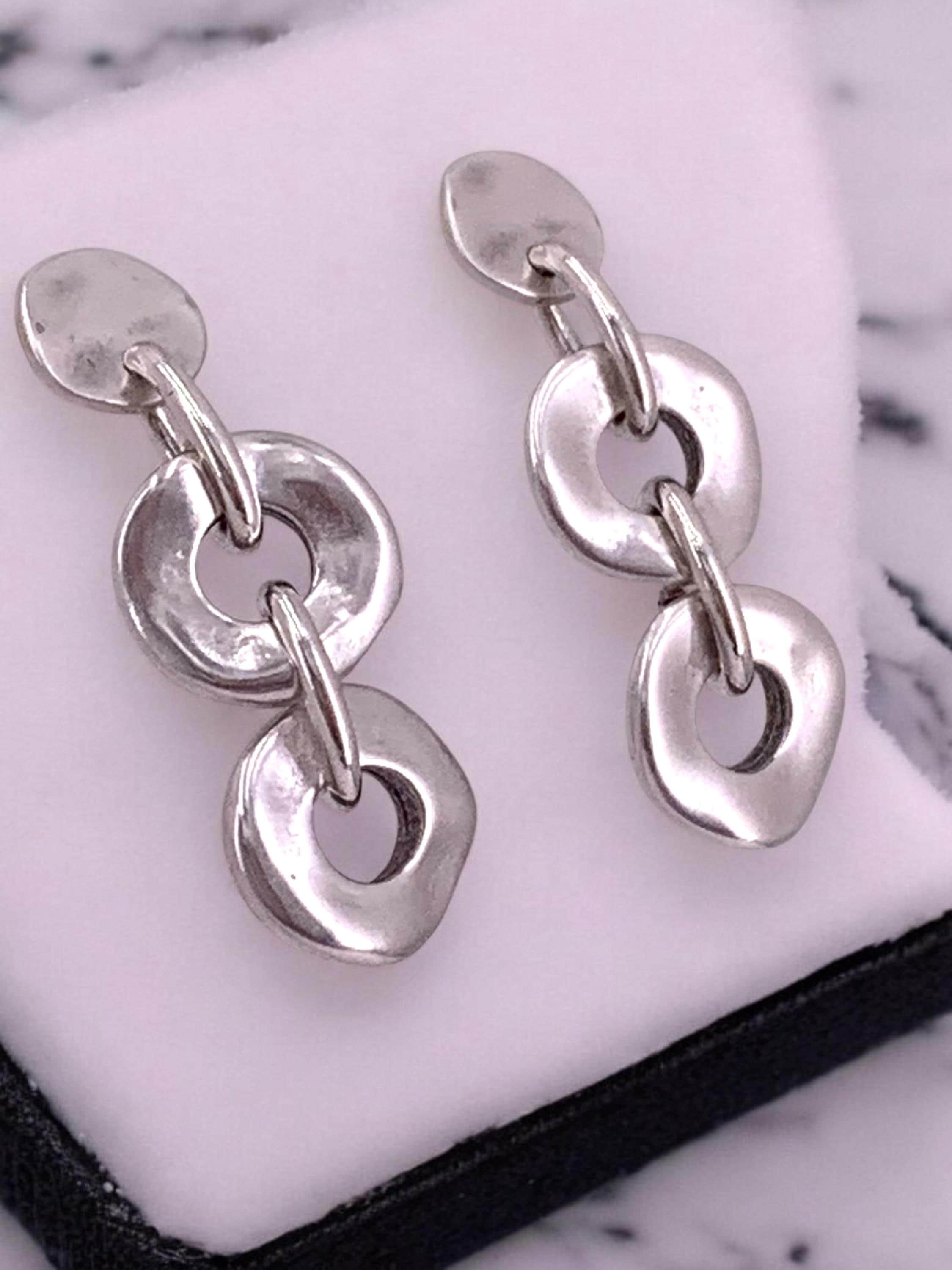 Chunky Silver Chain Link Earrings – Oversized Statement Earrings – Handmade Kukuri Jewelry